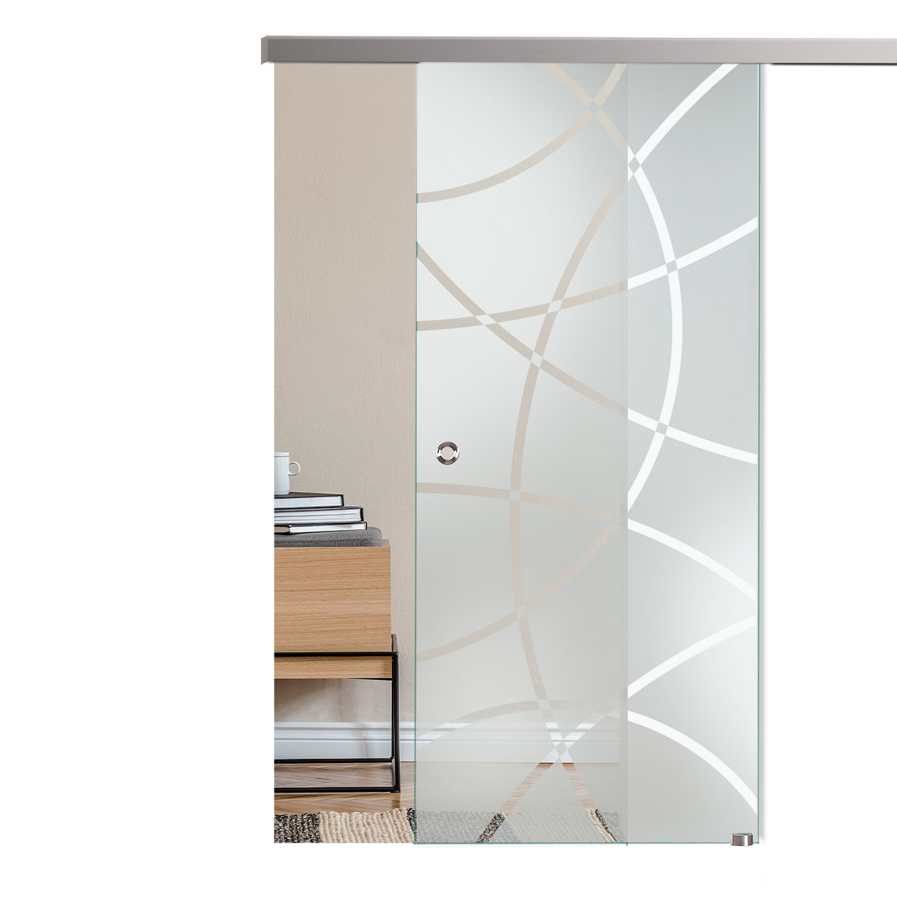 Schiebetür mit Sandstrahldekor "289" mit Slimline45-Schiebesystem