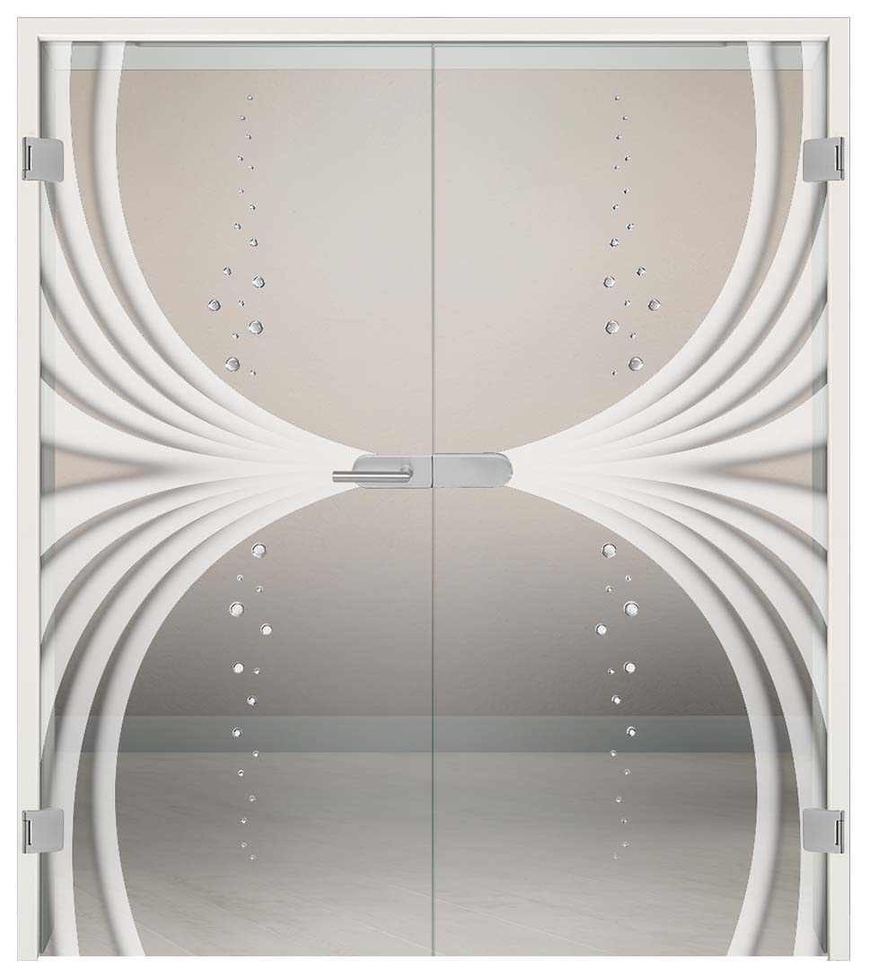 Komplettset Doppelflügeltür mit Sandstrahlung und Schmucksteinen "237"inkl. Blendrahmen & Beschlag