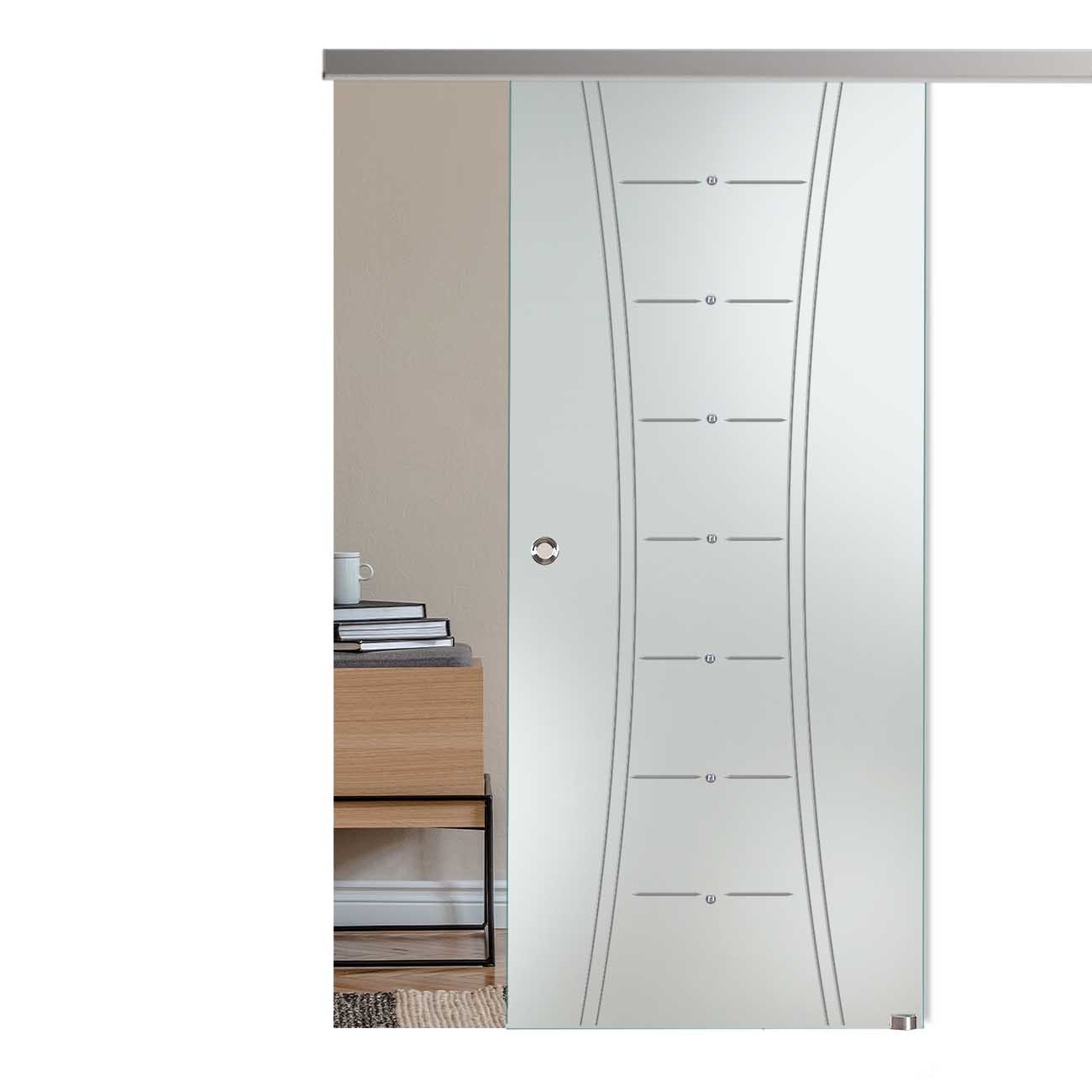 Schiebetür mit Rillenschliffdekor "865-S" mit Slimline45-Schiebesystem