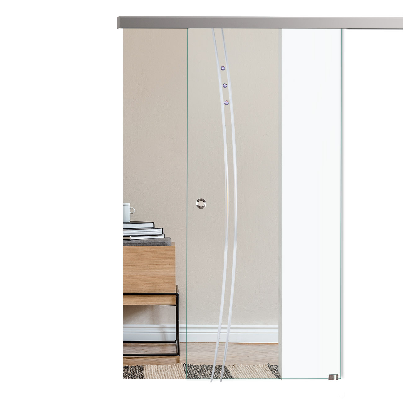 Schiebetür "909 F" mit AG50-Schiebesystem, Schmucksteinen und Rillenschliff