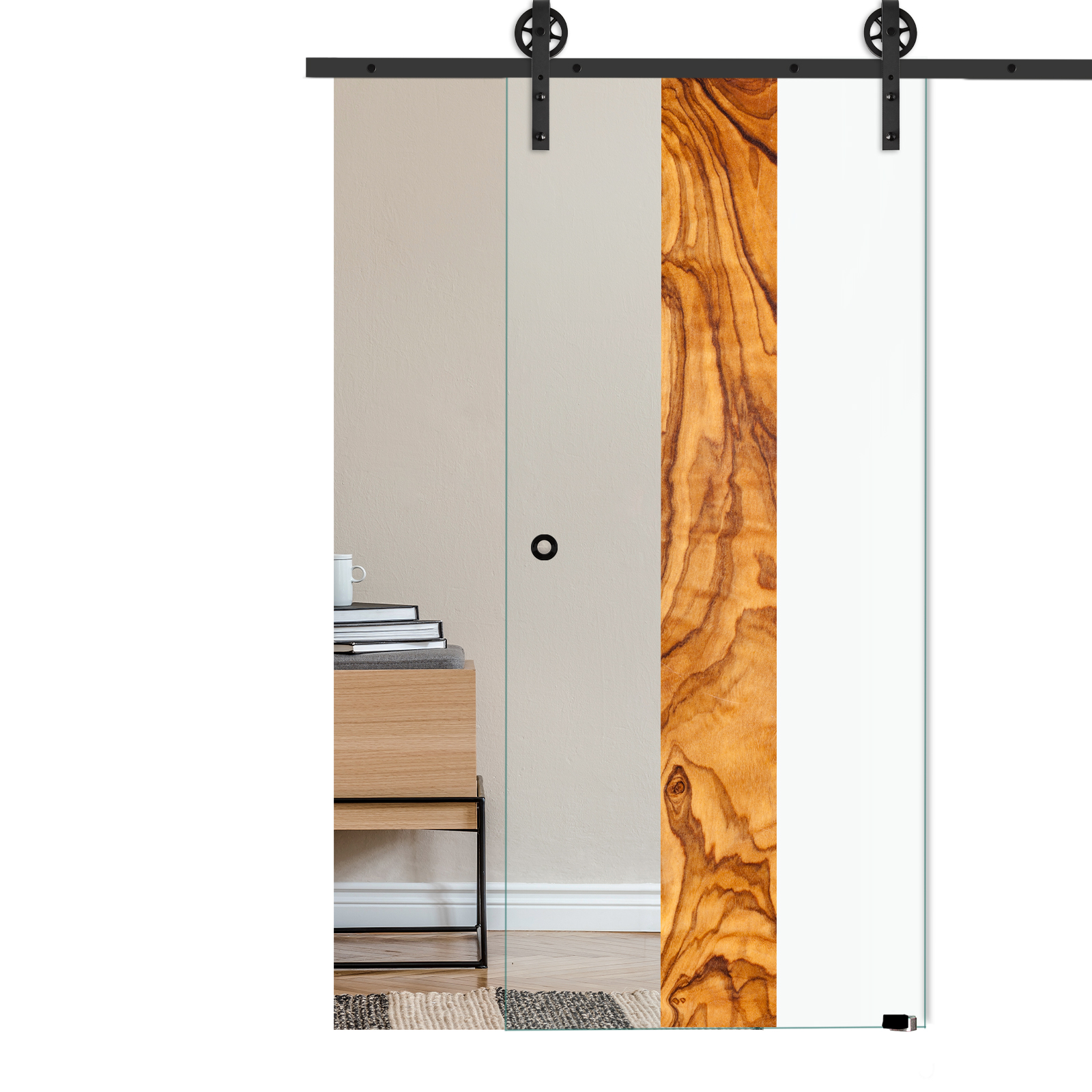 Schiebetür Olivenholz vertikal 1163 mit Corvara-Schiebesystem