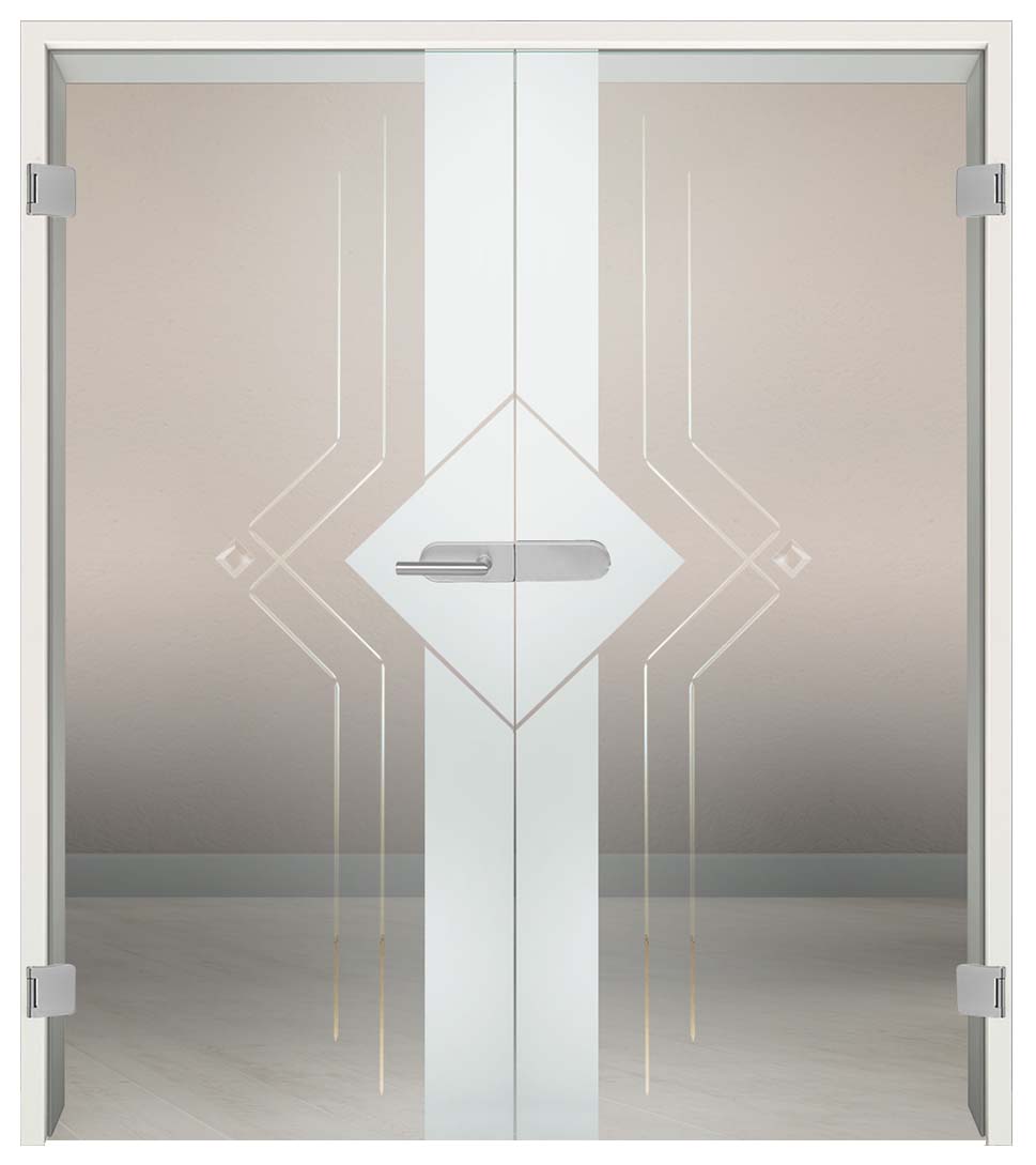 Komplettset Doppelflügeltür mit Sandstrahlung und Rillenschliff "849-S"inkl. Blendrahmen & Beschlag