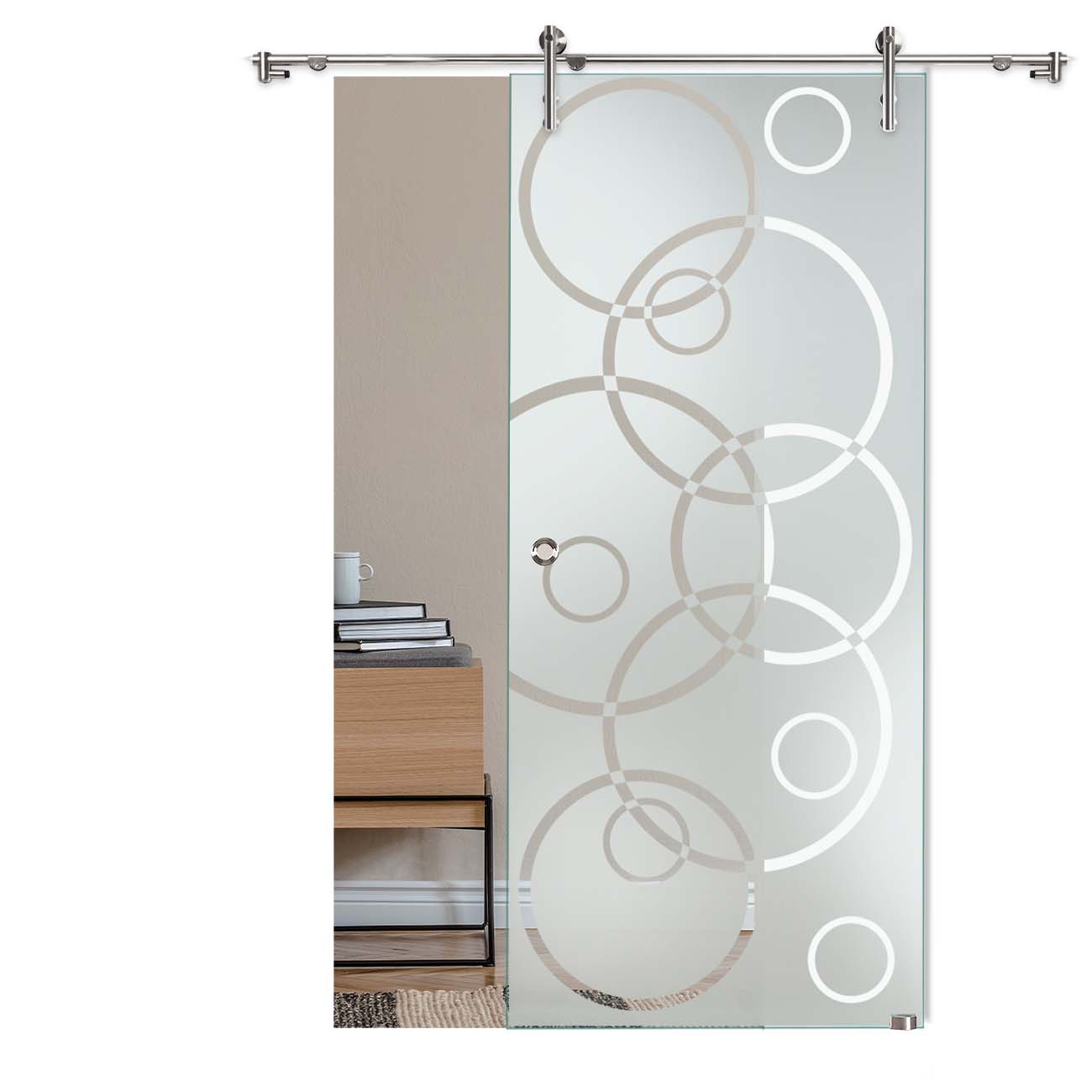 Schiebetür "255" mit V1000-Schiebesystem mit Sandstrahlung