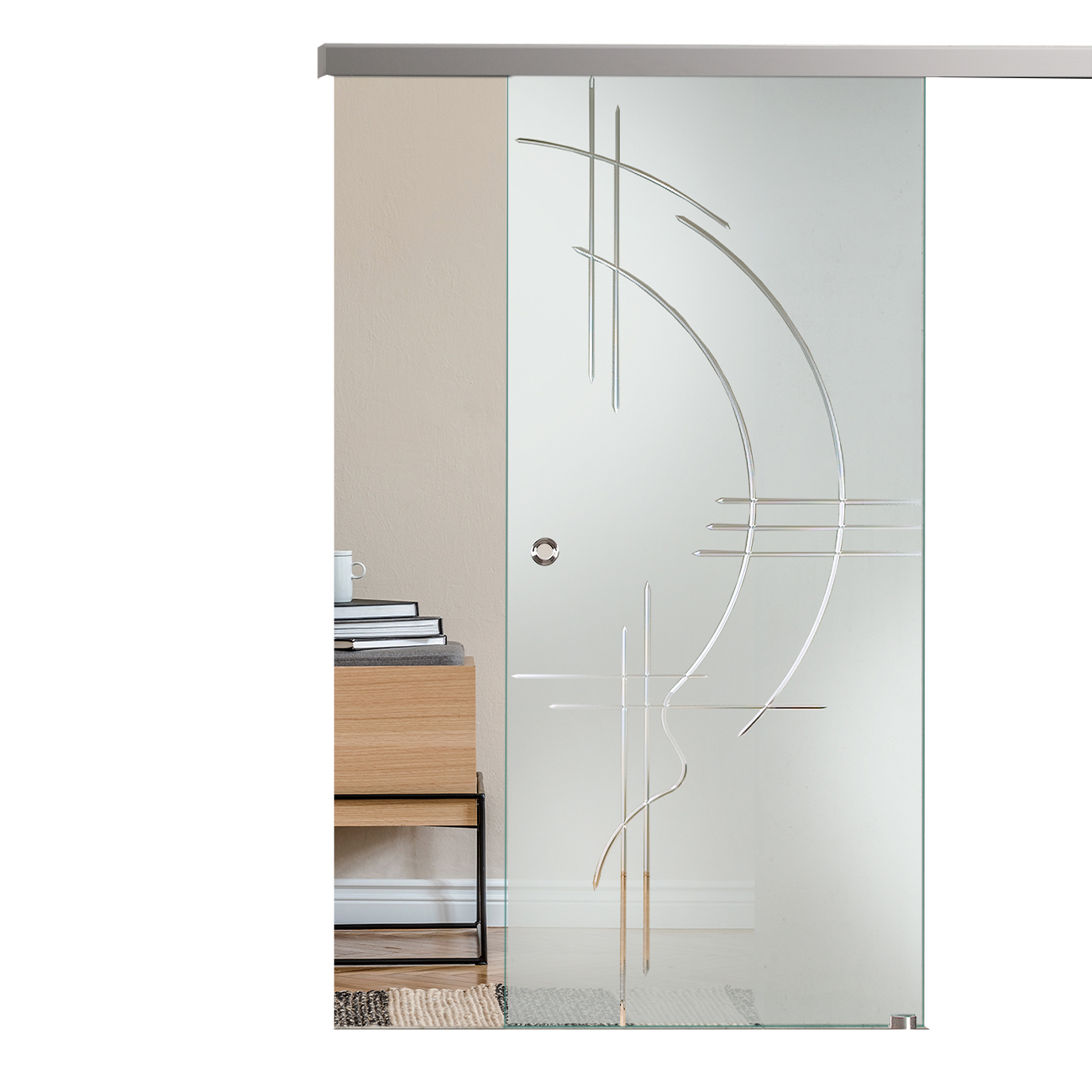 Schiebetür "866 S OS" mit AG50-Schiebesystem und Rillenschliff