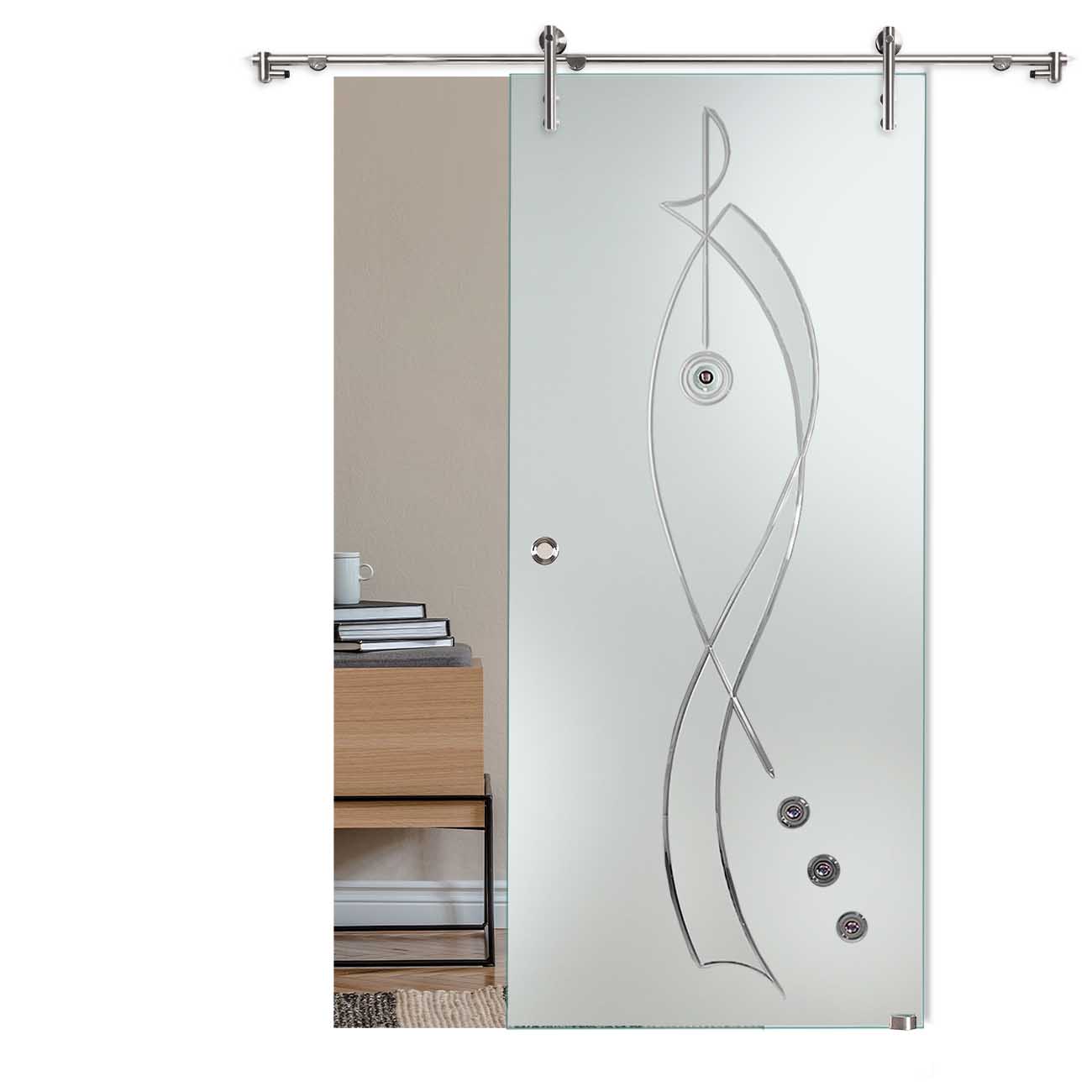 Schiebetür "863" mit V1000-Schiebesystem und Rillenschliff