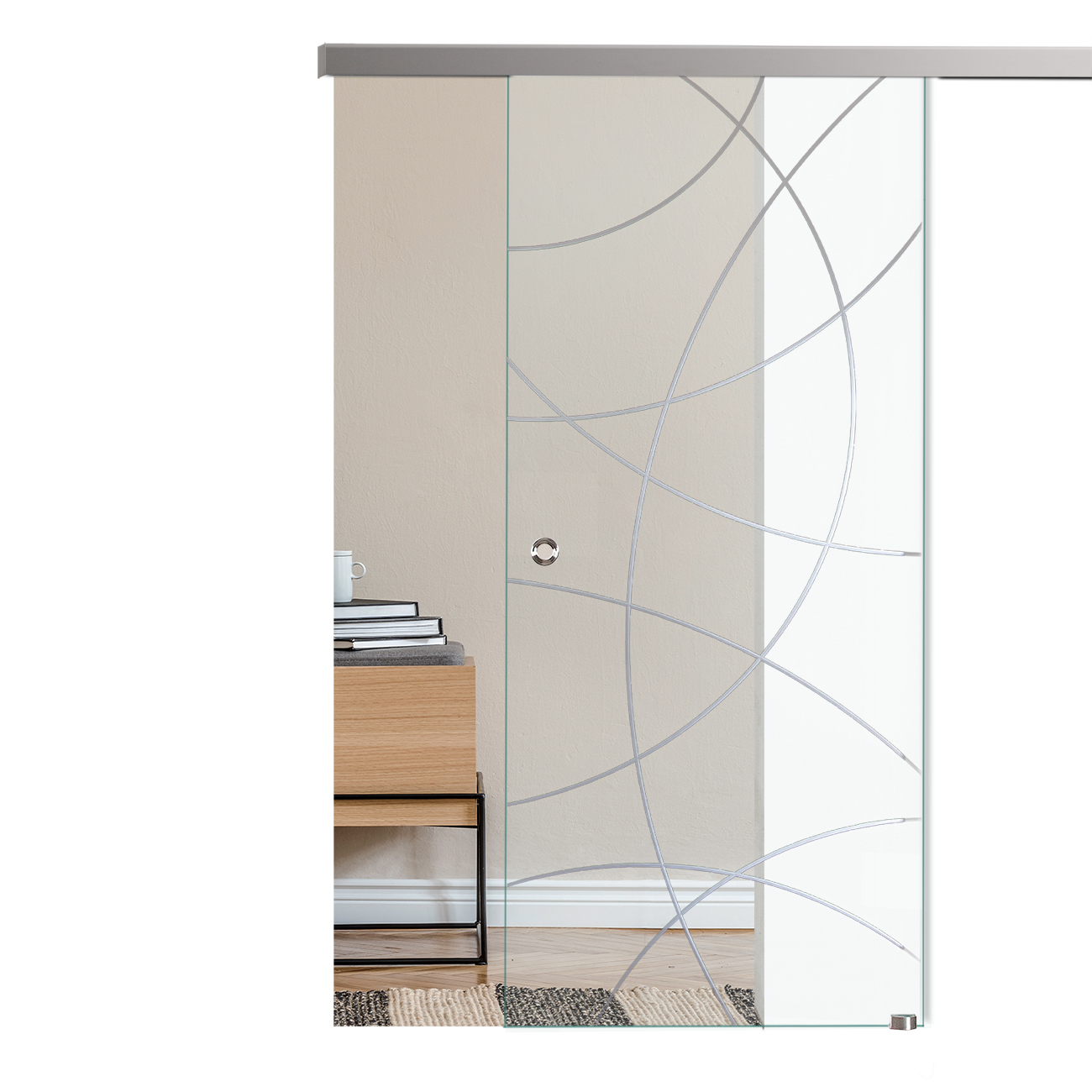 Schiebetür mit Rillenschliffdekor "887-F" mit Slimline45-Schiebesystem