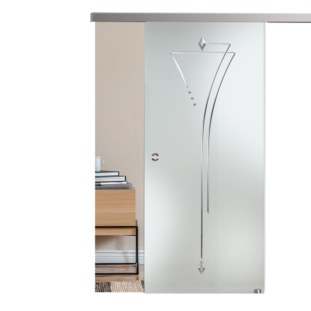 Schiebetür "817 S" mit AG50-Schiebesystem, Rillenschliff und Schmucksteinen