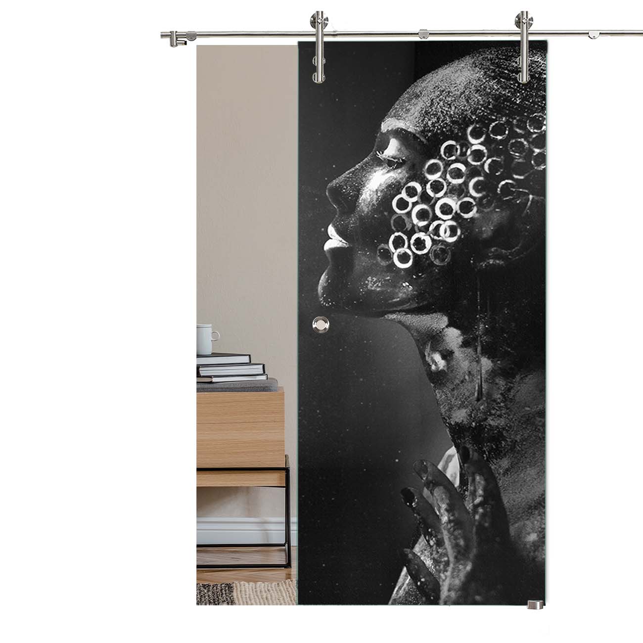 Schiebetür "LD003" mit V1000-Schiebesystem und Lasergravur