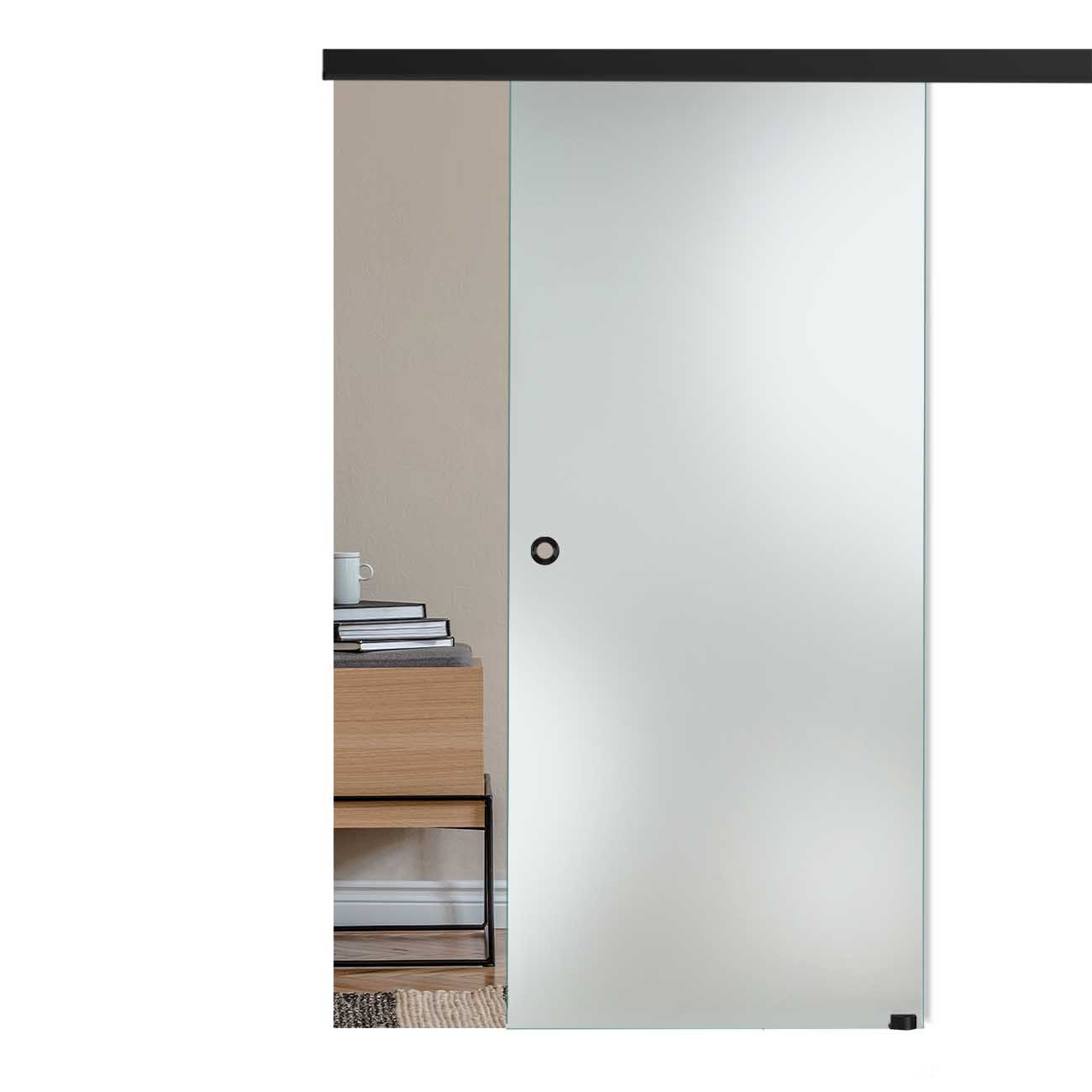 Schiebetür Satinato/Milchglas mit Slimline45-Blackline-Schiebesystem