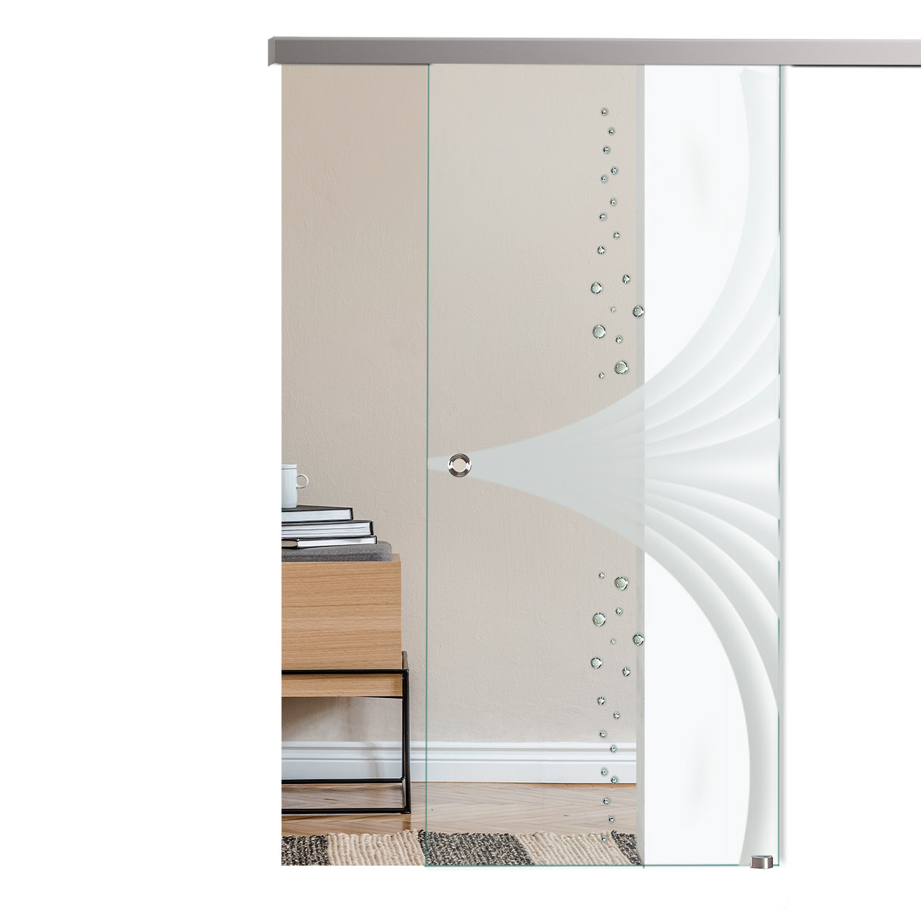 Schiebetür mit Sandstrahldekor "237-F" mit Slimline45-Schiebesystem