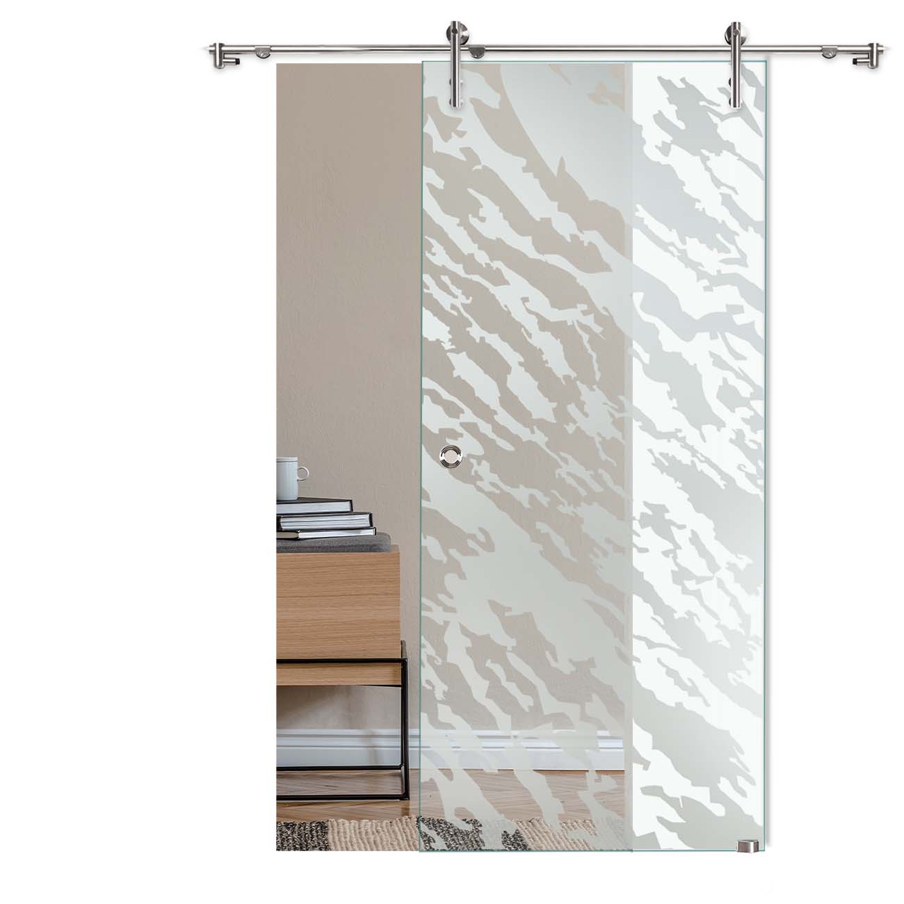 Schiebetür "222" mit V1000-Schiebesystem mit Sandstrahlung