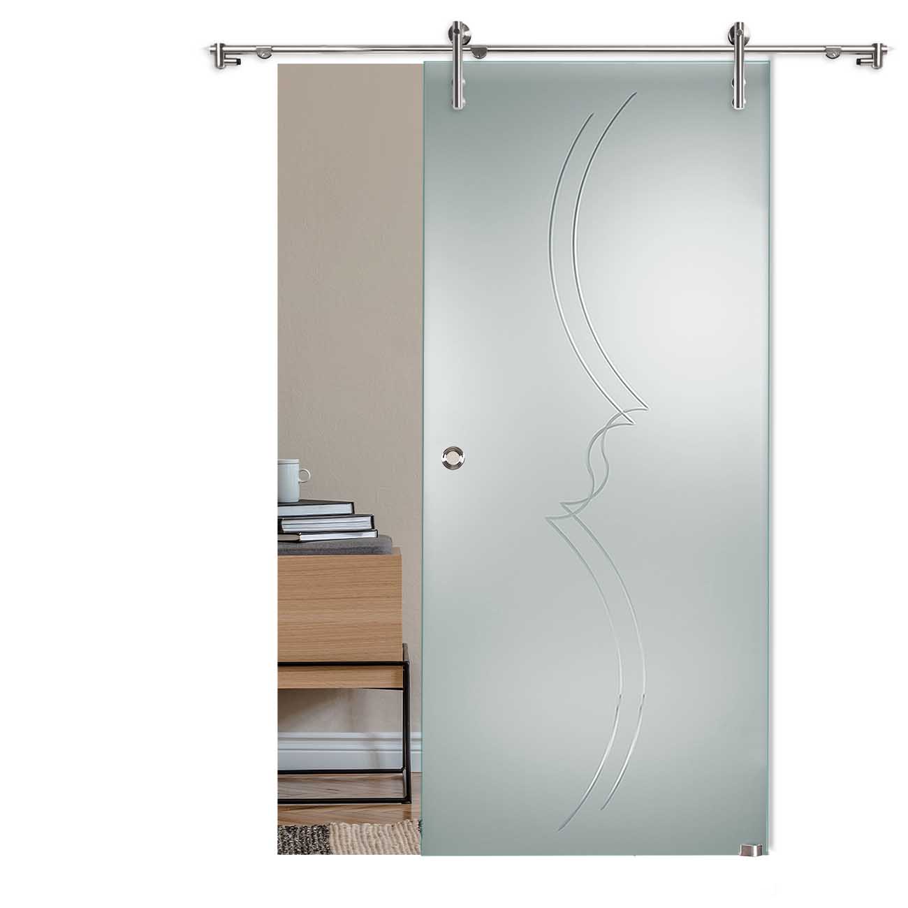 Schiebetür "847" mit V1000-Schiebesystem und Rillenschliff