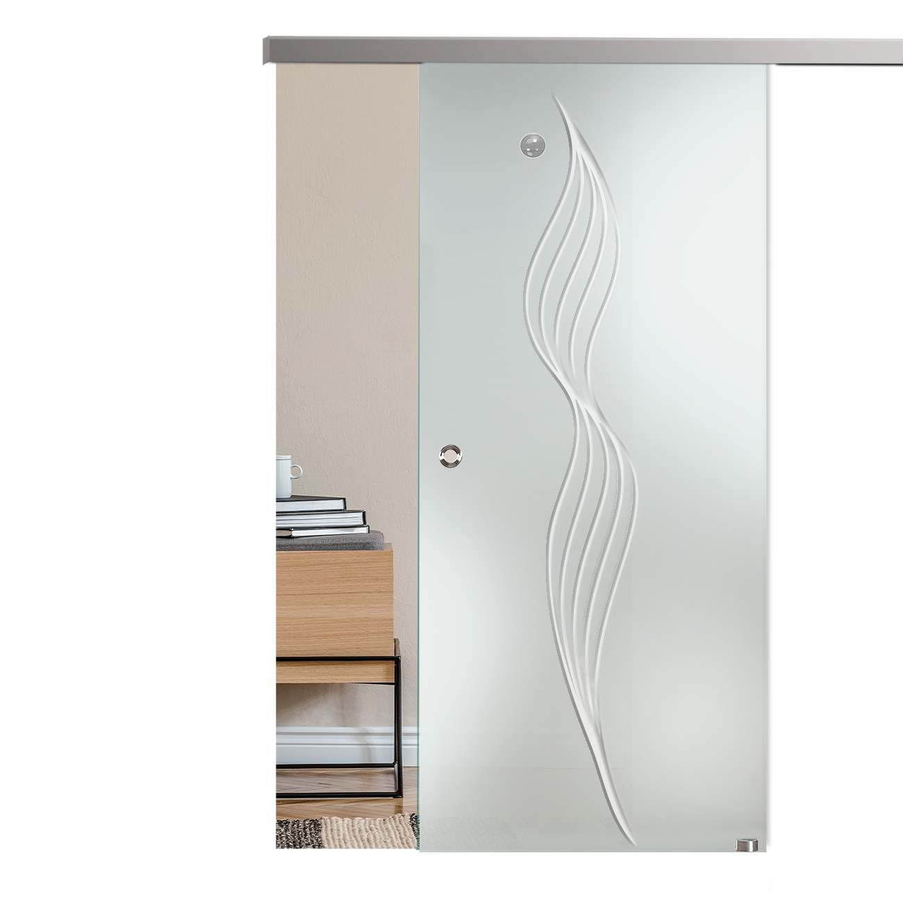 Schiebetür mit Rillenschliffdekor "864-S" mit Slimline45-Schiebesystem