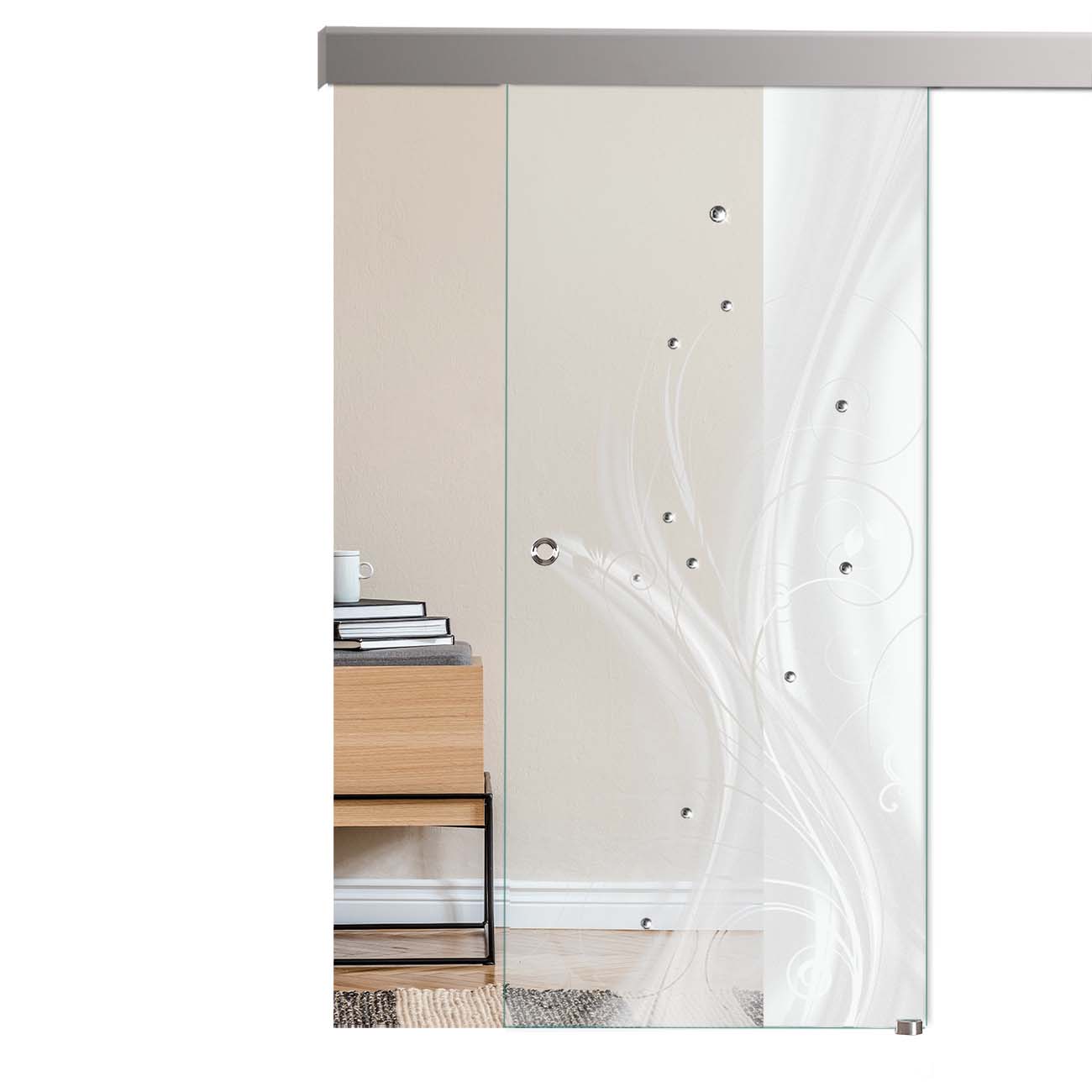 Schiebetür Floral  "LD005" mit Alu60-Schiebesystem & Lasergravur