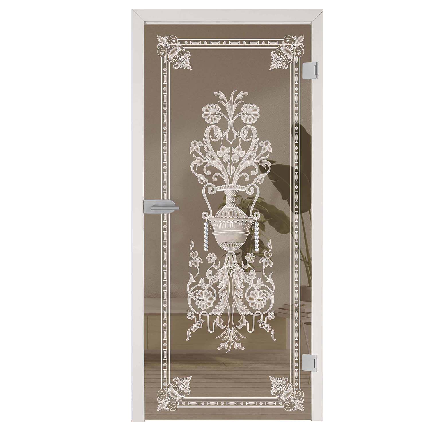 Ganzglastür mit Lasergravur in Bronzeglas aus unserer superior line- LD_GTS229