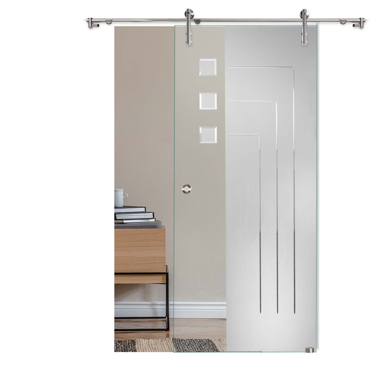 Schiebetür "907" mit V1000-Schiebesystem und Rillenschliff