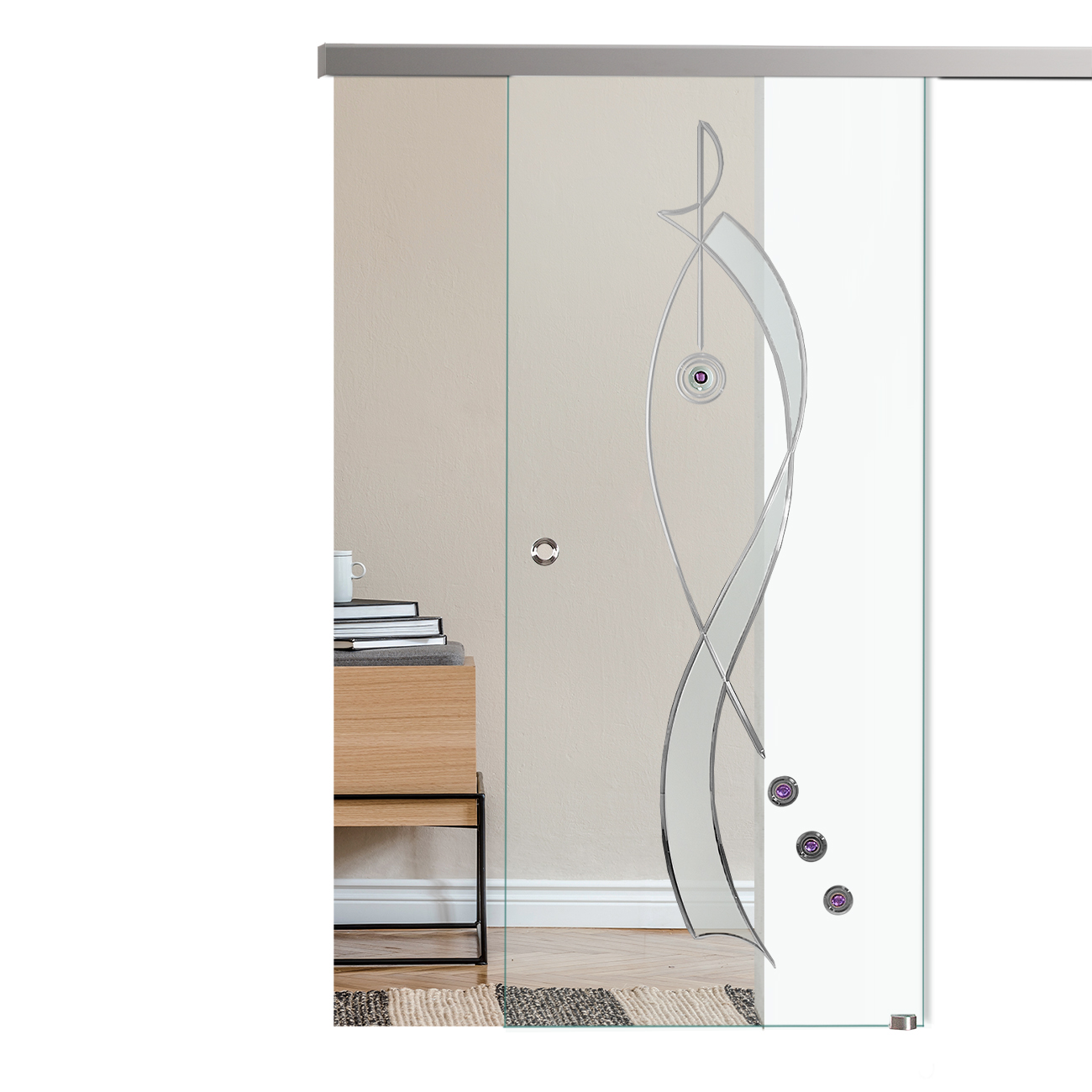 Schiebetür mit Rillenschliffdekor "863-F" mit Slimline45-Schiebesystem