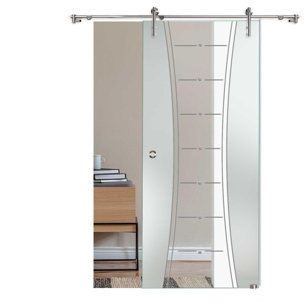 Schiebetür "865 F2" mit V1000-Schiebesystem und Rillenschliff