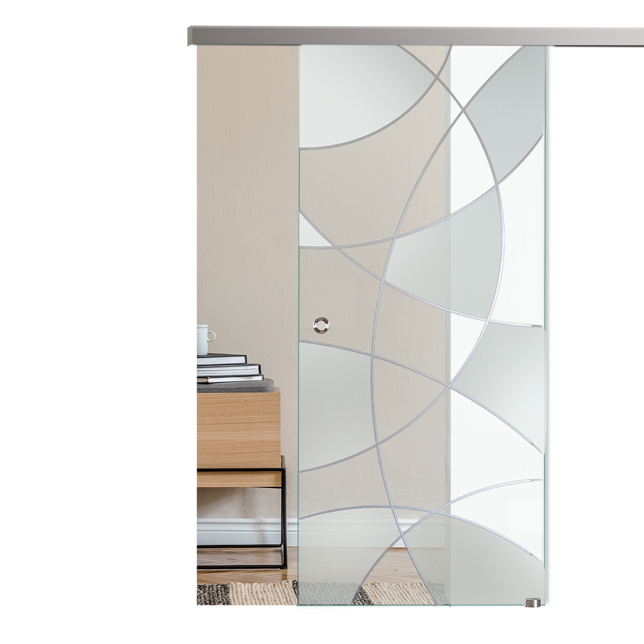 Schiebetür mit Rillenschliffdekor "887-F2" mit Slimline45-Schiebesystem