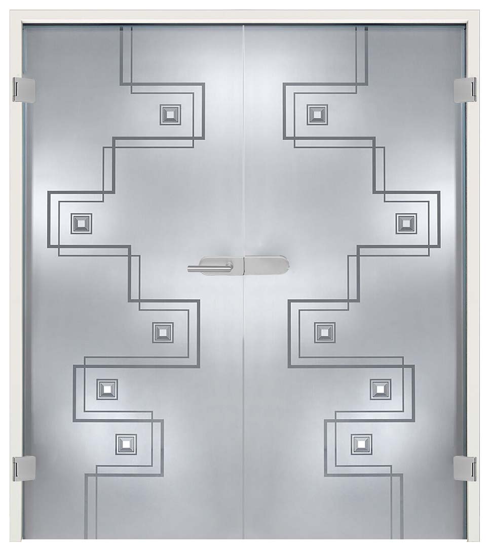Komplettset Doppelflügeltür mit Sandstrahlung und Facettensteinen "265"inkl. Blendrahmen & Beschlag