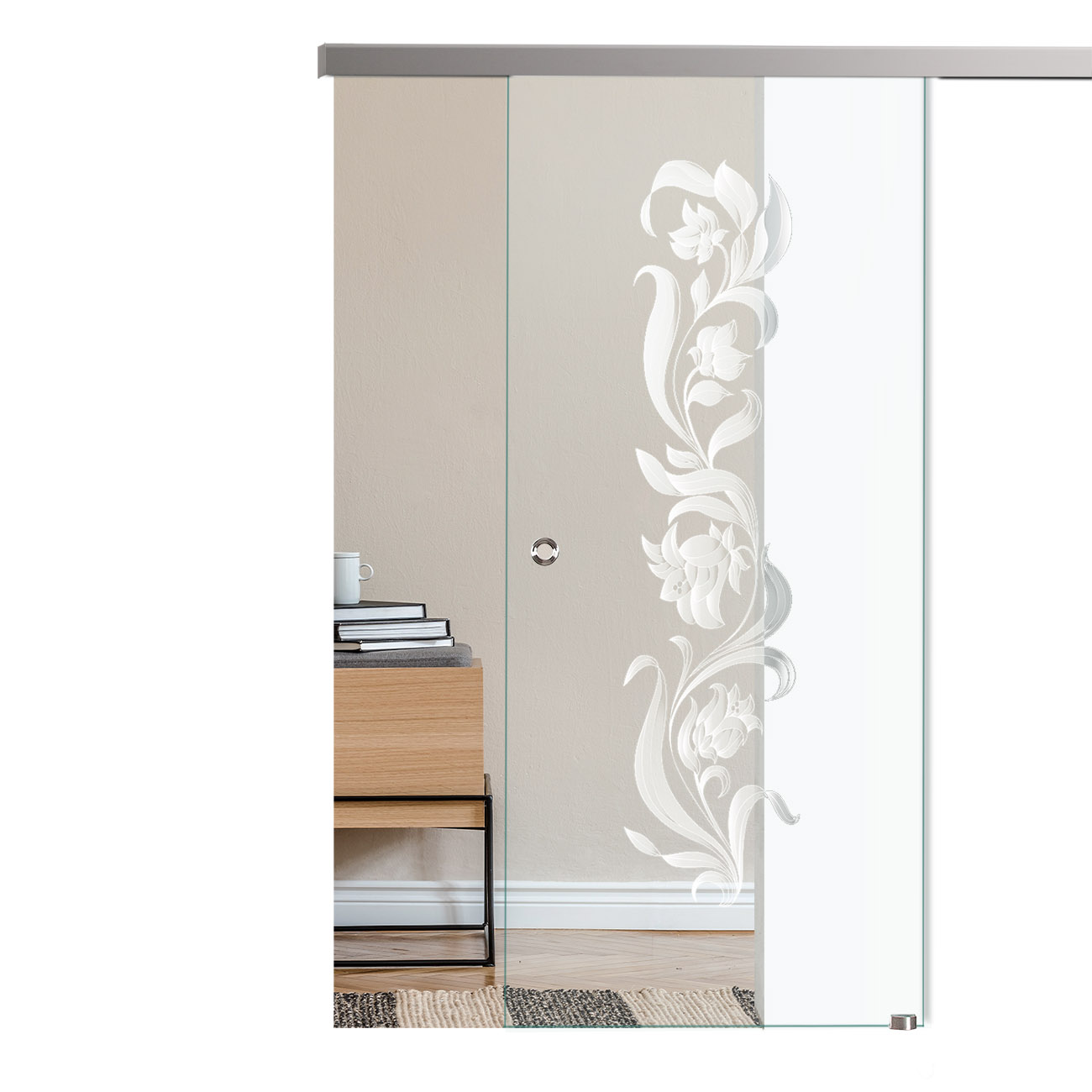 Schiebetür mit Sandstrahldekor "230-F" mit Slimline45-Schiebesystem