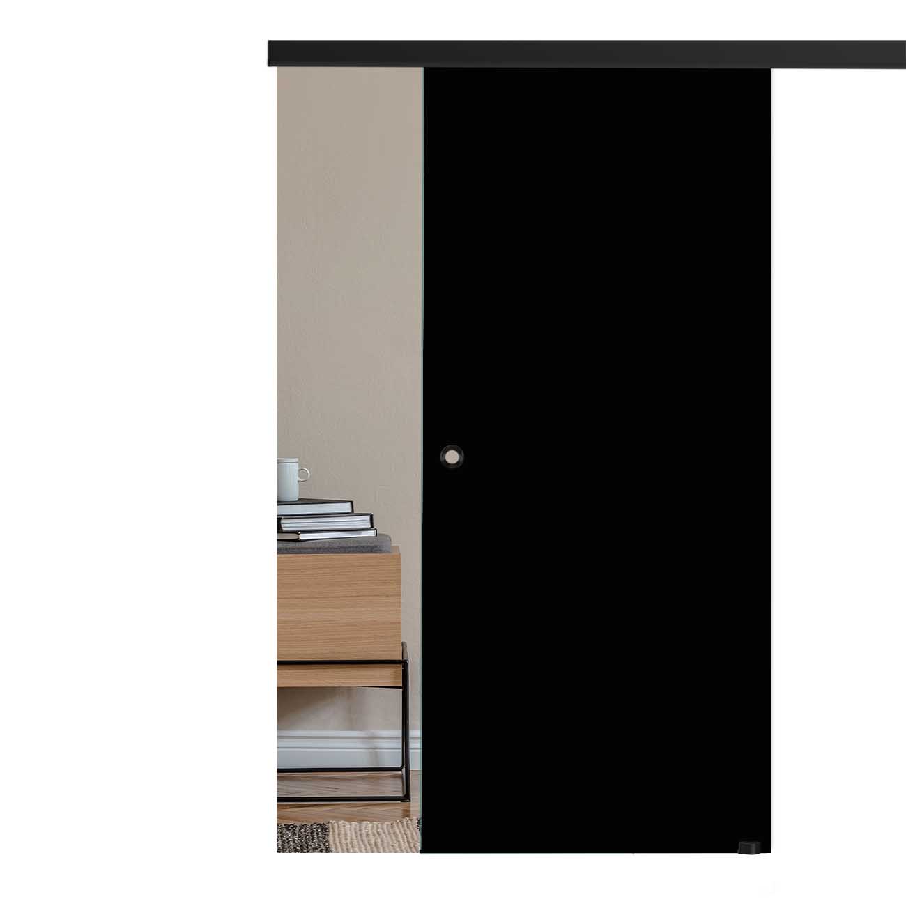Schiebetür Siebdruck schwarz mit Slimline45-Blackline-Schiebesystem