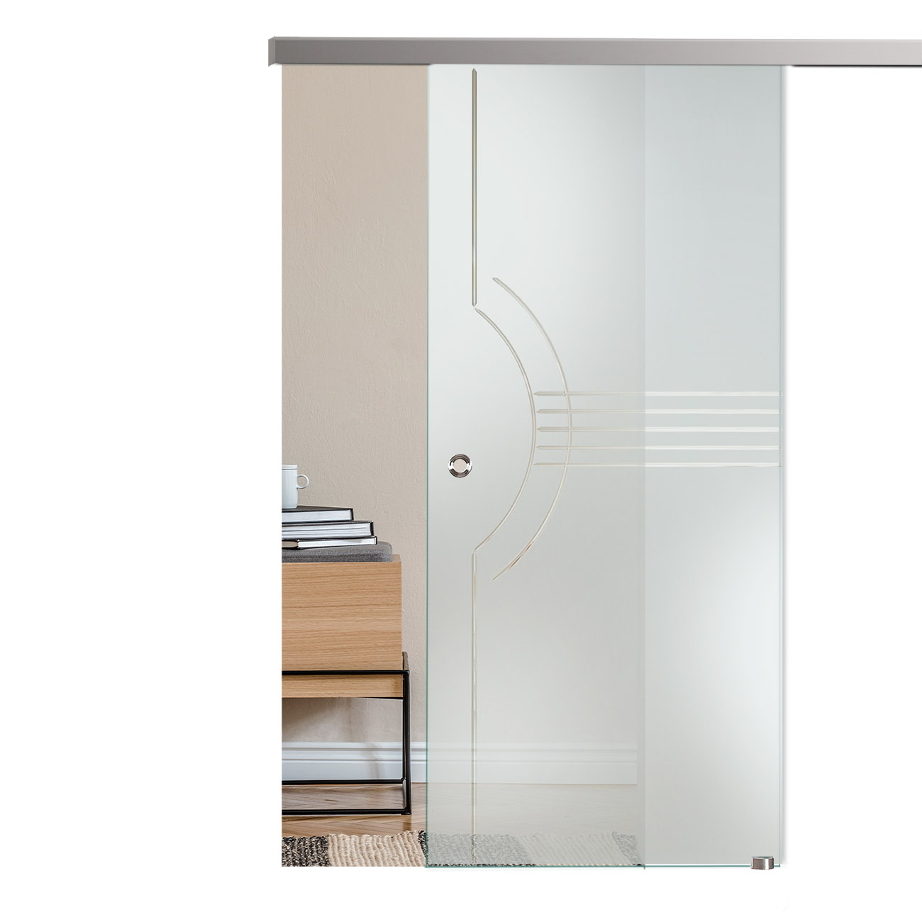 Schiebetür mit Rillenschliffdekor "879-S" mit Slimline45-Schiebesystem