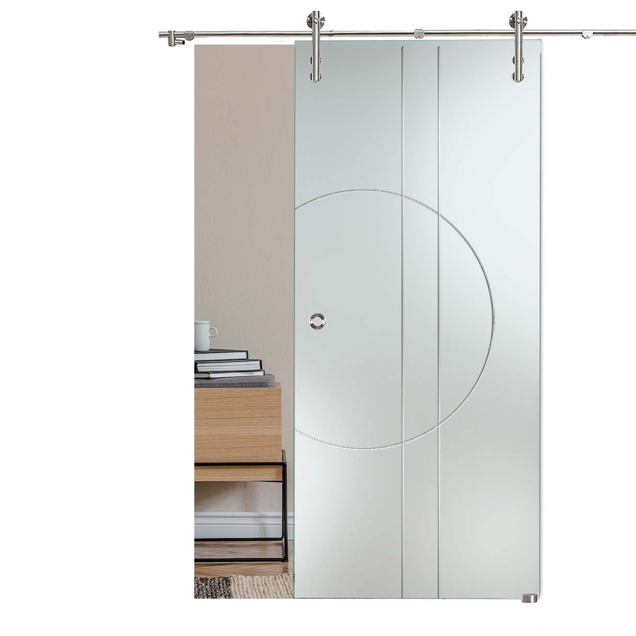 Schiebetür "DDC_R_12" mit V1000-Schiebesystem mit Rillenschliff