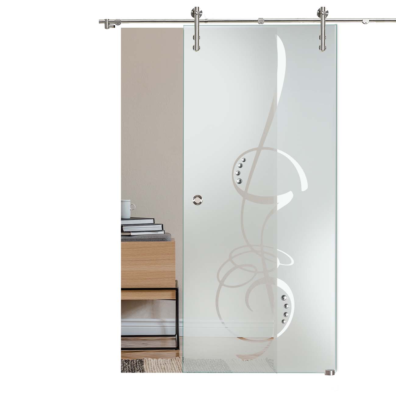 Schiebetür "287 F2" mit V1000-Schiebesystem mit Sandstrahlung