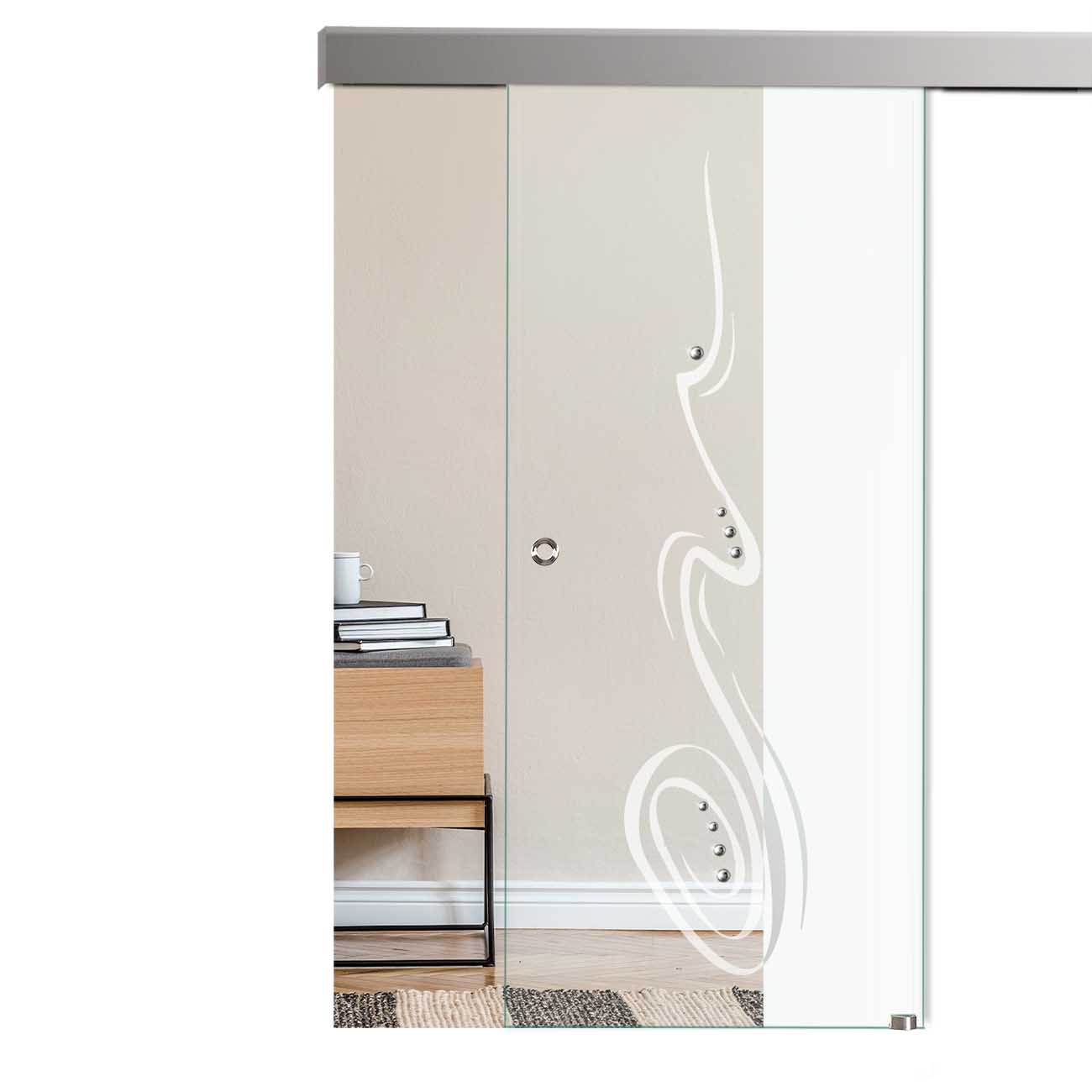 Schiebetür "282" mit Alu60-Schiebesystem, Schmucksteinen & Sandstrahlung