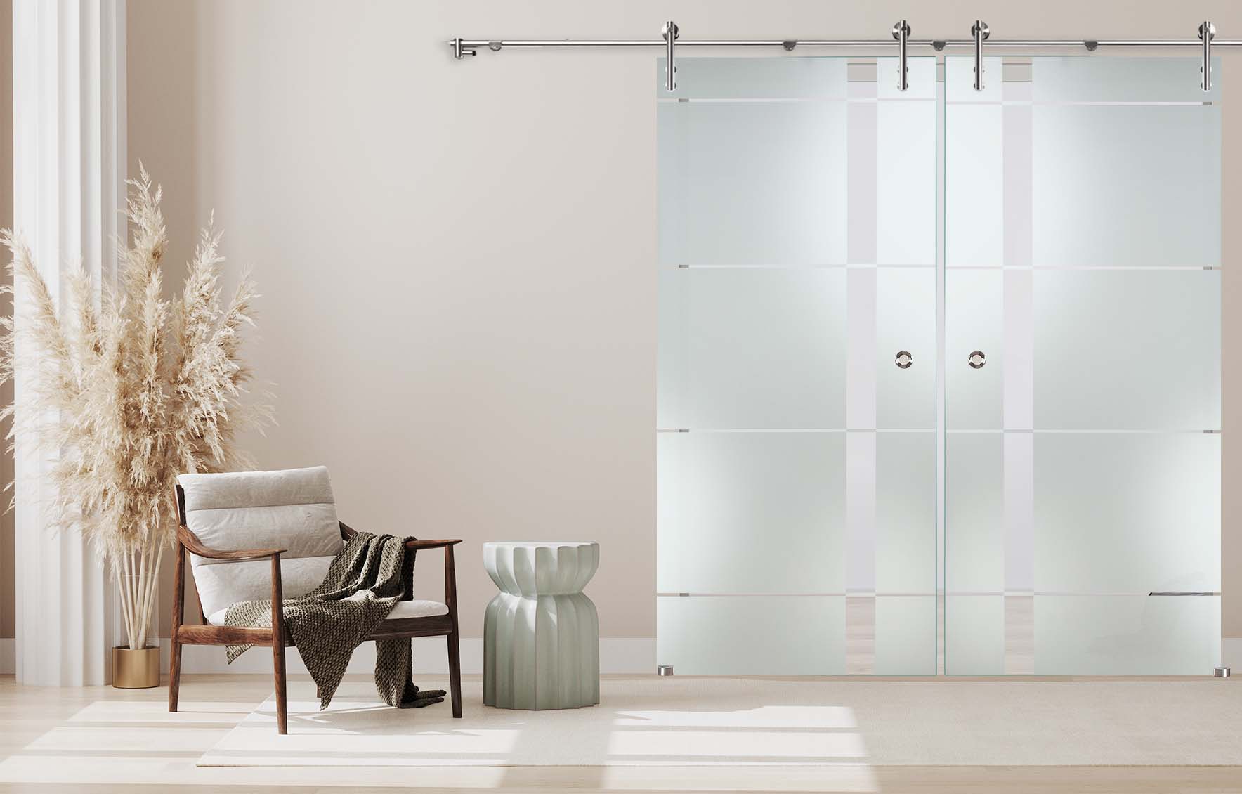 Doppelschiebetür "286" mit V1000-Schiebesystem und Sandstrahlung