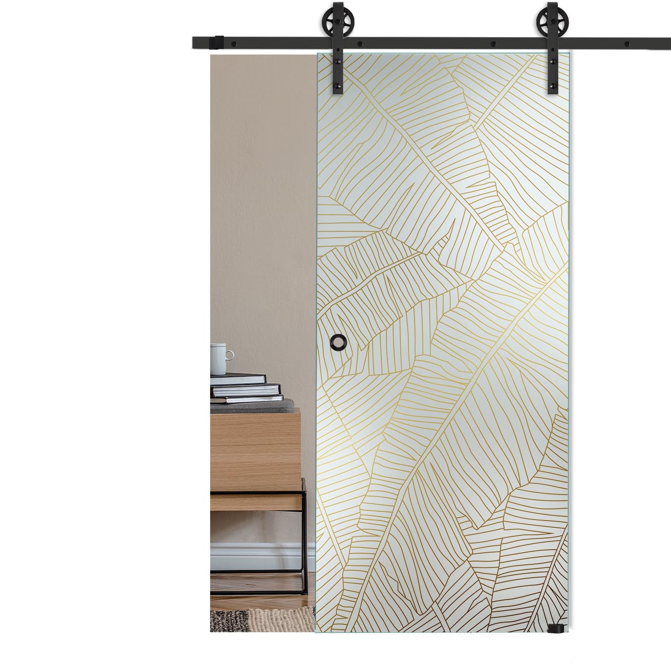 Schiebetür Palmenblätter 1221 mit Corvara-Schiebesystem