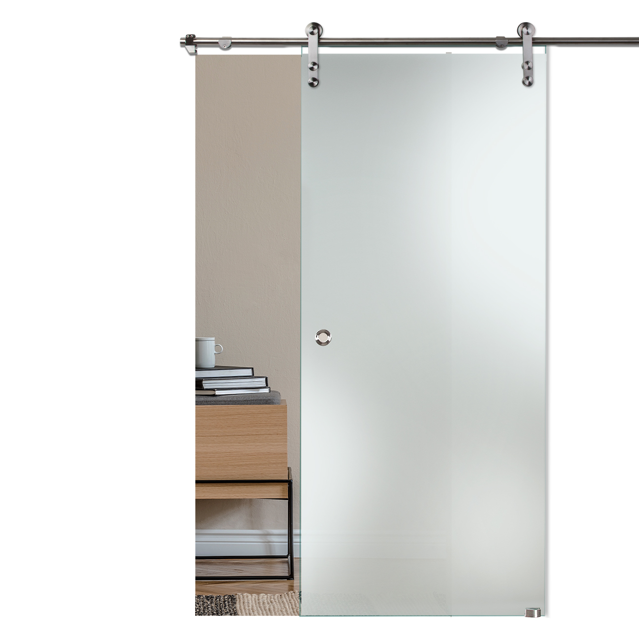 Schiebetür Satinato/Milchglas mit V3000-Schiebesystem