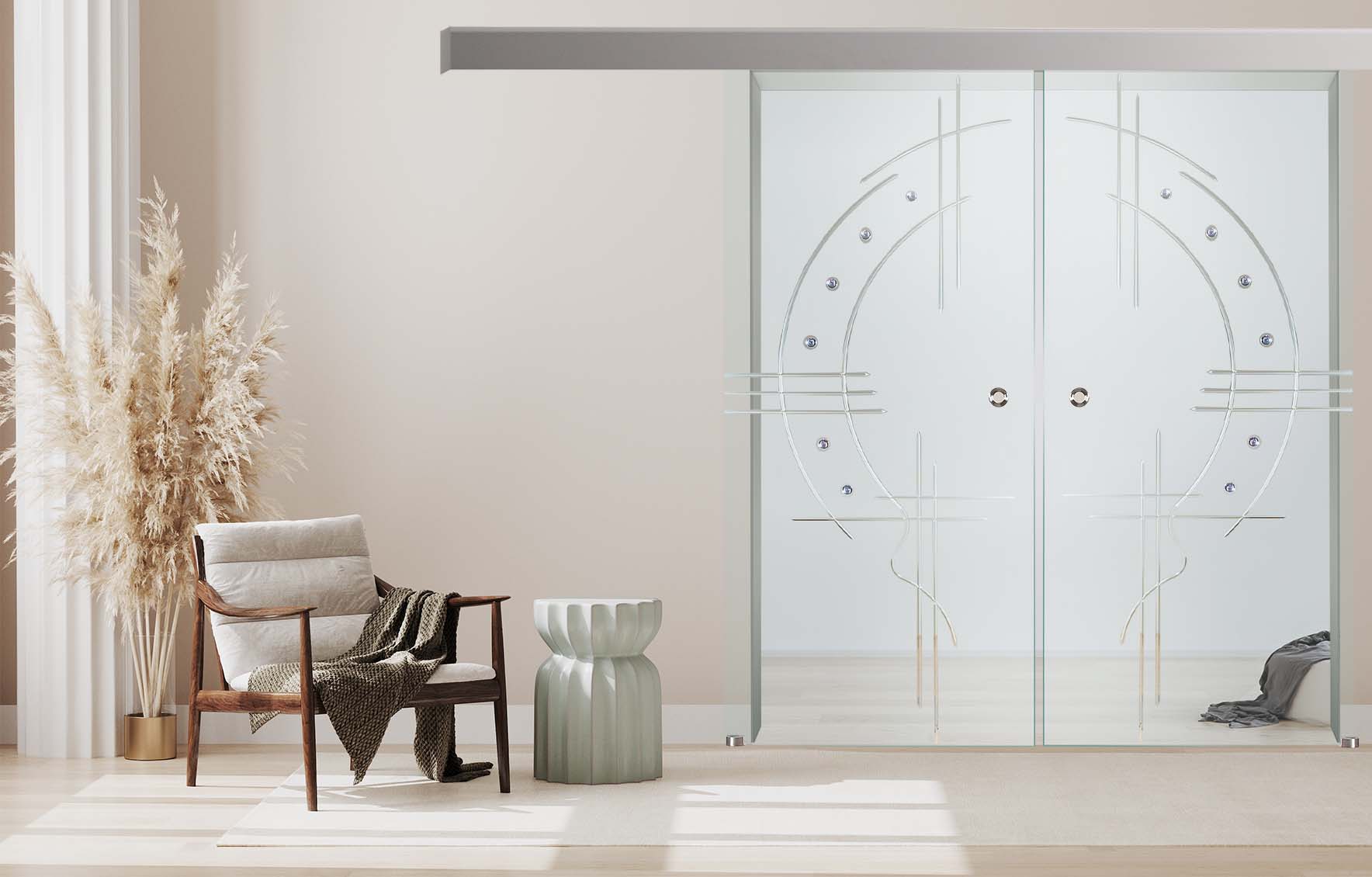 Doppelschiebetür "866-F" mit Alu60-Schiebesystem & Rillenschliff