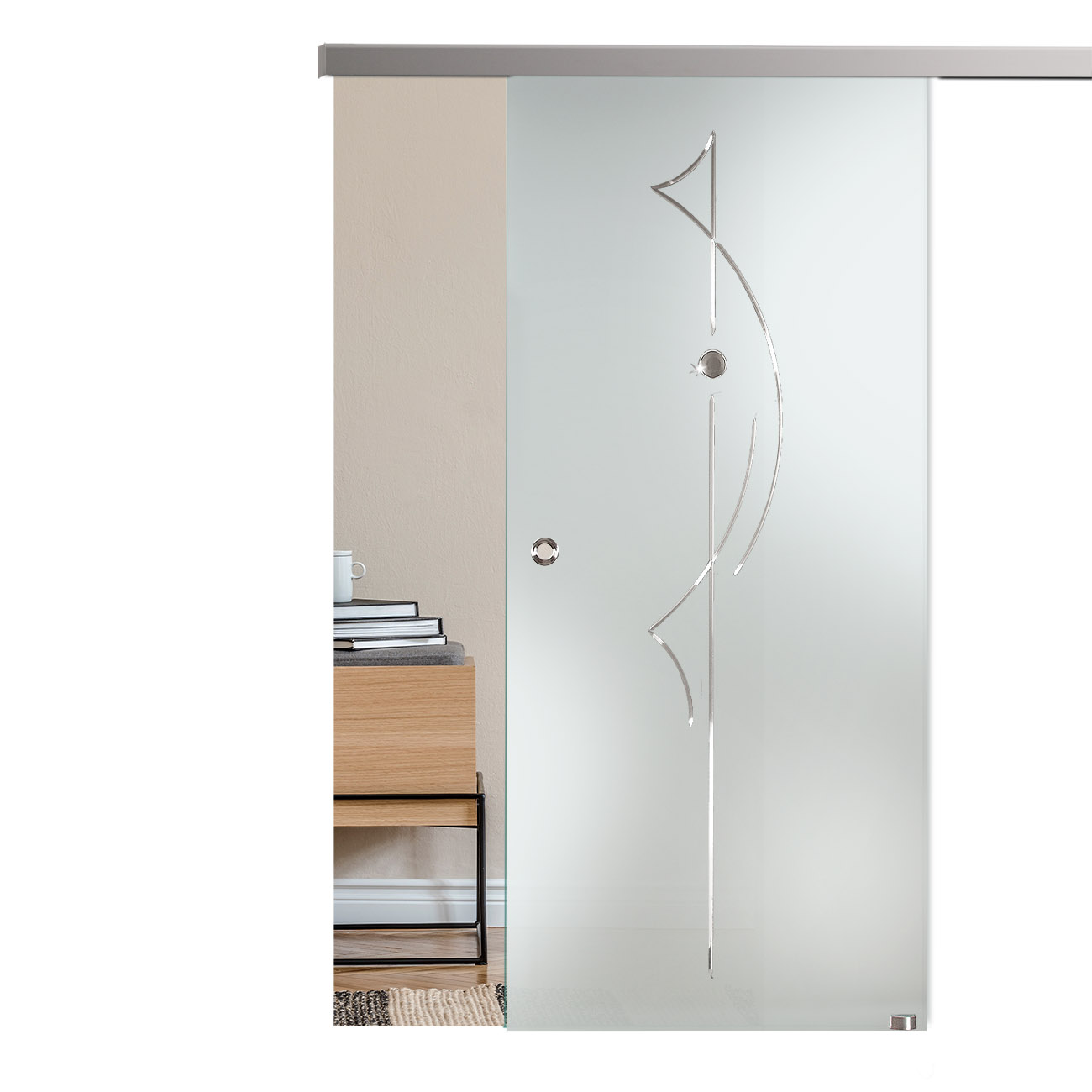 Schiebetür mit Rillenschliffdekor "813-s" mit Slimline45-Schiebesystem