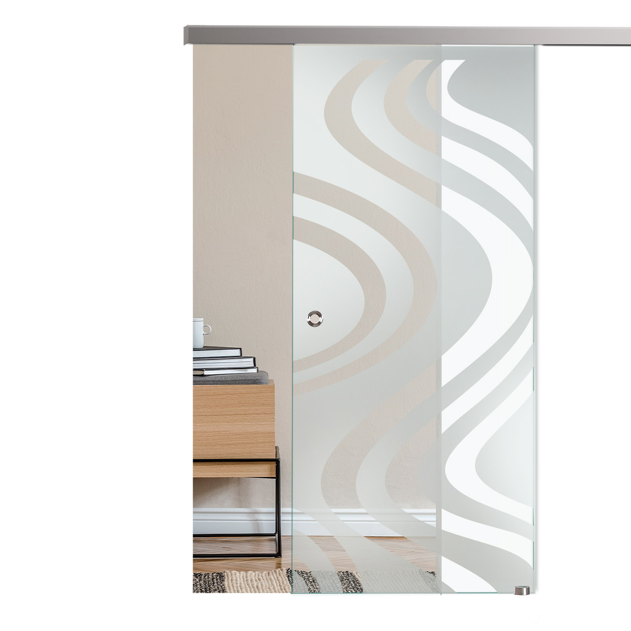 Schiebetür mit Sandstrahldekor "258-F" mit Slimline45-Schiebesystem