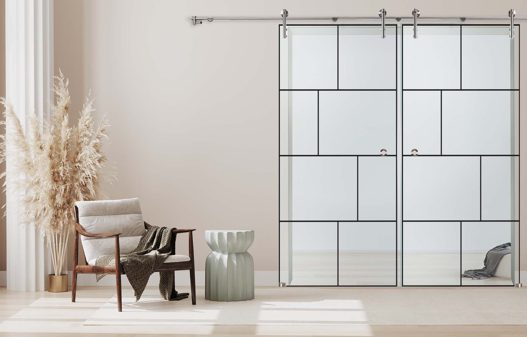 Doppelschiebetür loft904 mit V1000-Schiebesystem und Digitaldruck