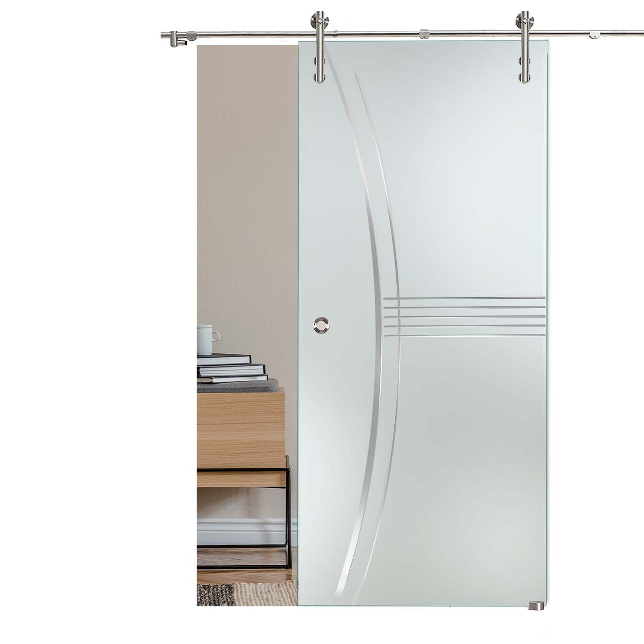 Schiebetür "829" mit V1000-Schiebesystem und Rillenschliff