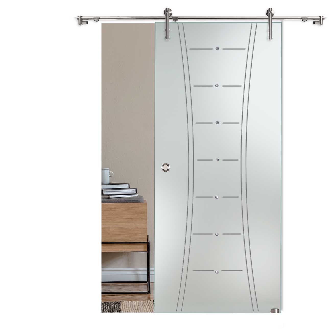 Schiebetür "865 S" mit V1000-Schiebesystem und Rillenschliff