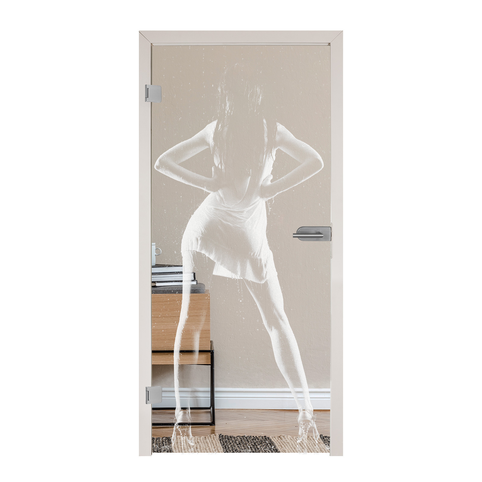 Ganzglastür mit Lasergravur "6001" - Float