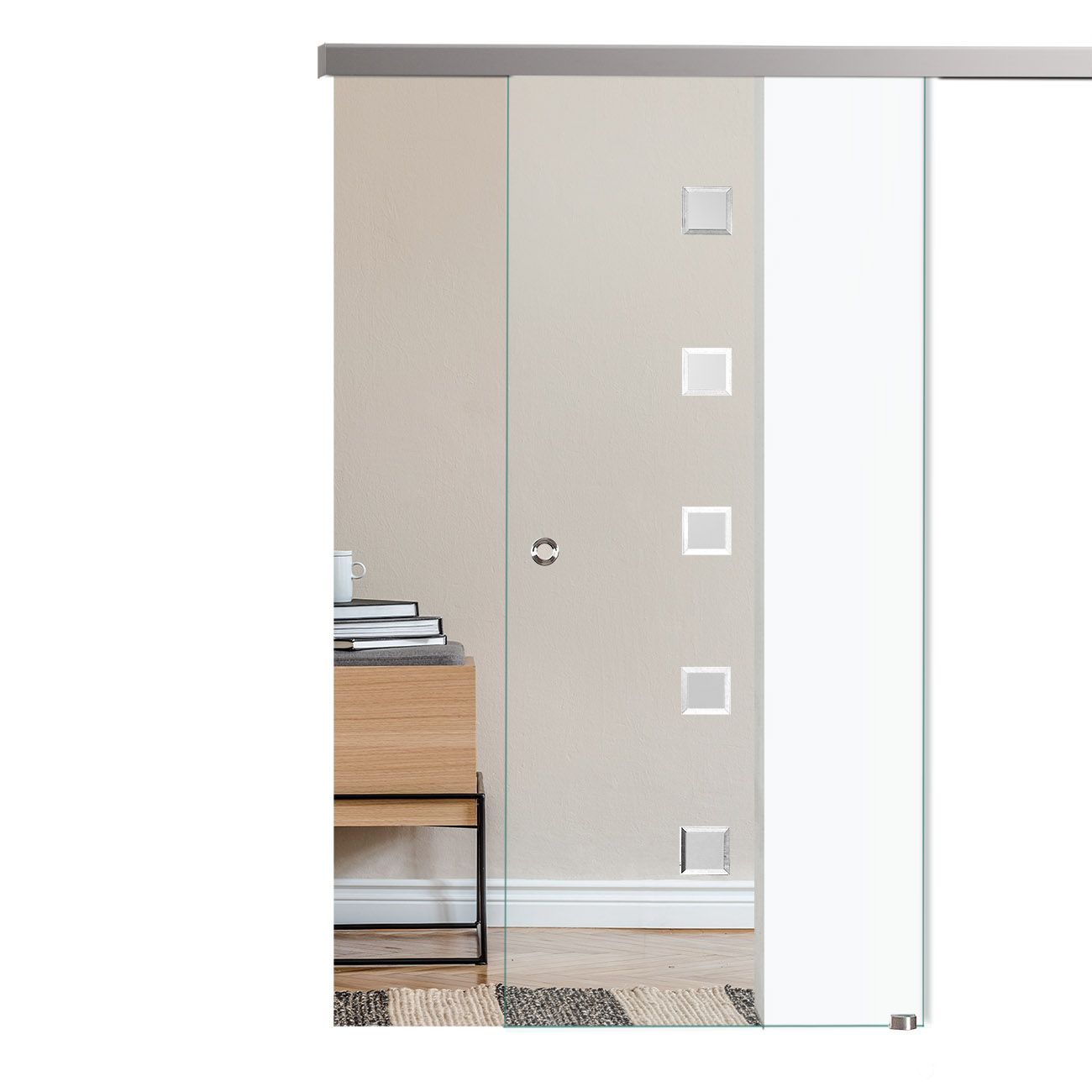 Schiebetür mit Sandstrahldekor "243-F" mit Slimline45-Schiebesystem