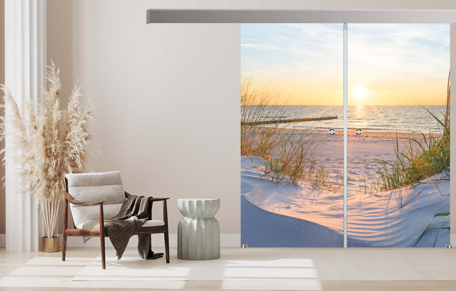 Doppelschiebetür Sonnenaufgang "1105" mit Alu60-Schiebesystem & Digitaldruck