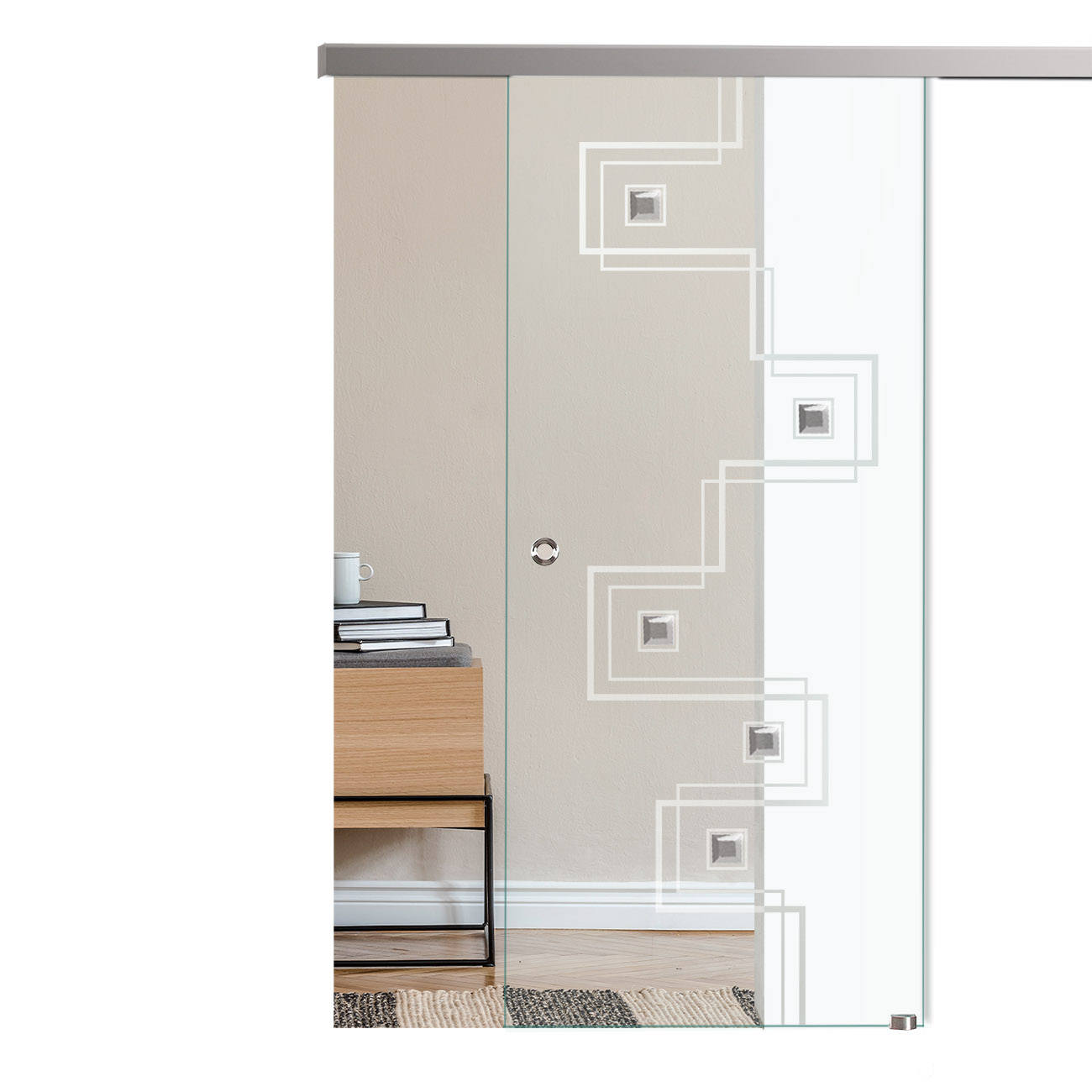 Schiebetür mit Sandstrahldekor "265 -F" mit Slimline45-Schiebesystem