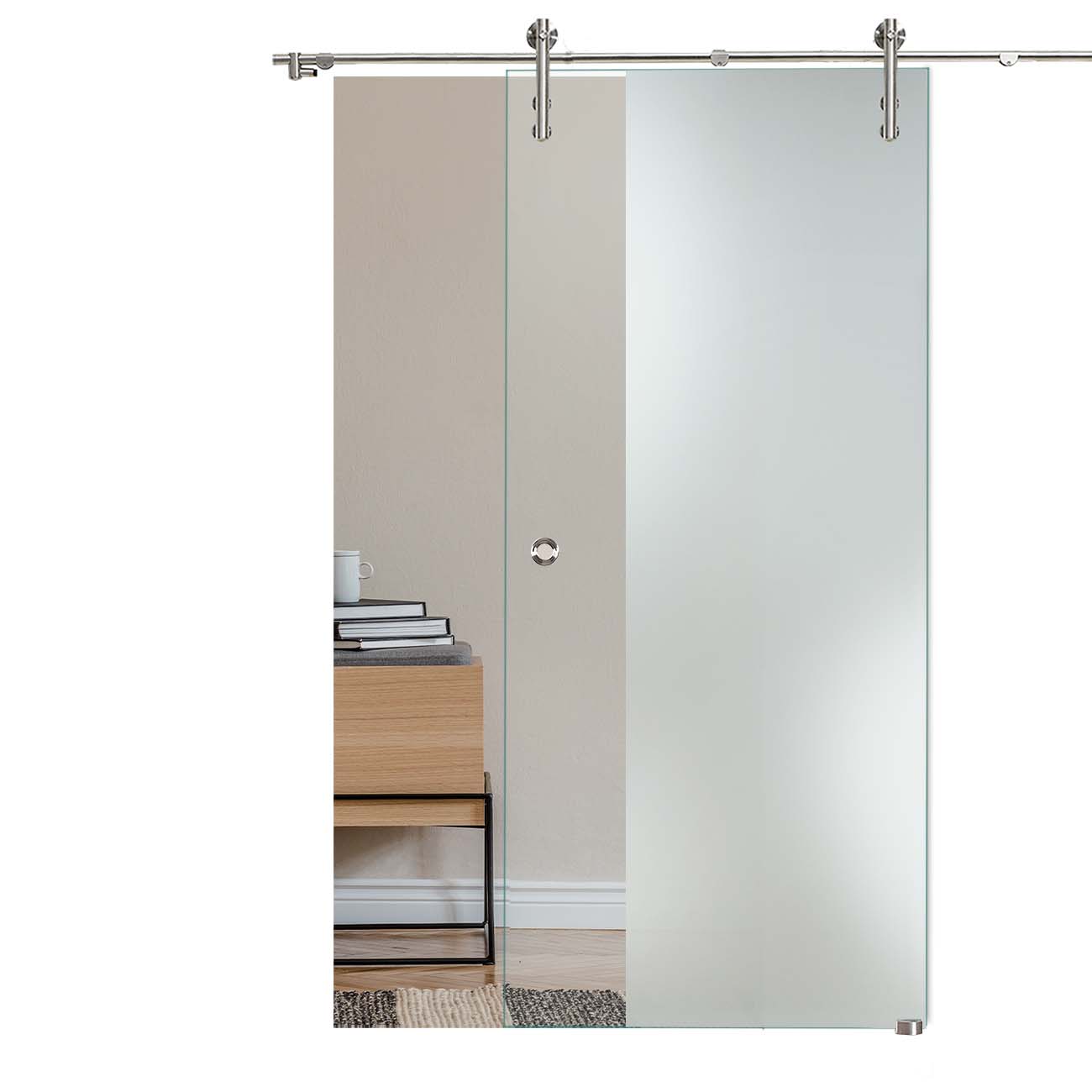 Schiebetür "295" mit V1000-Schiebesystem mit Sandstrahlung