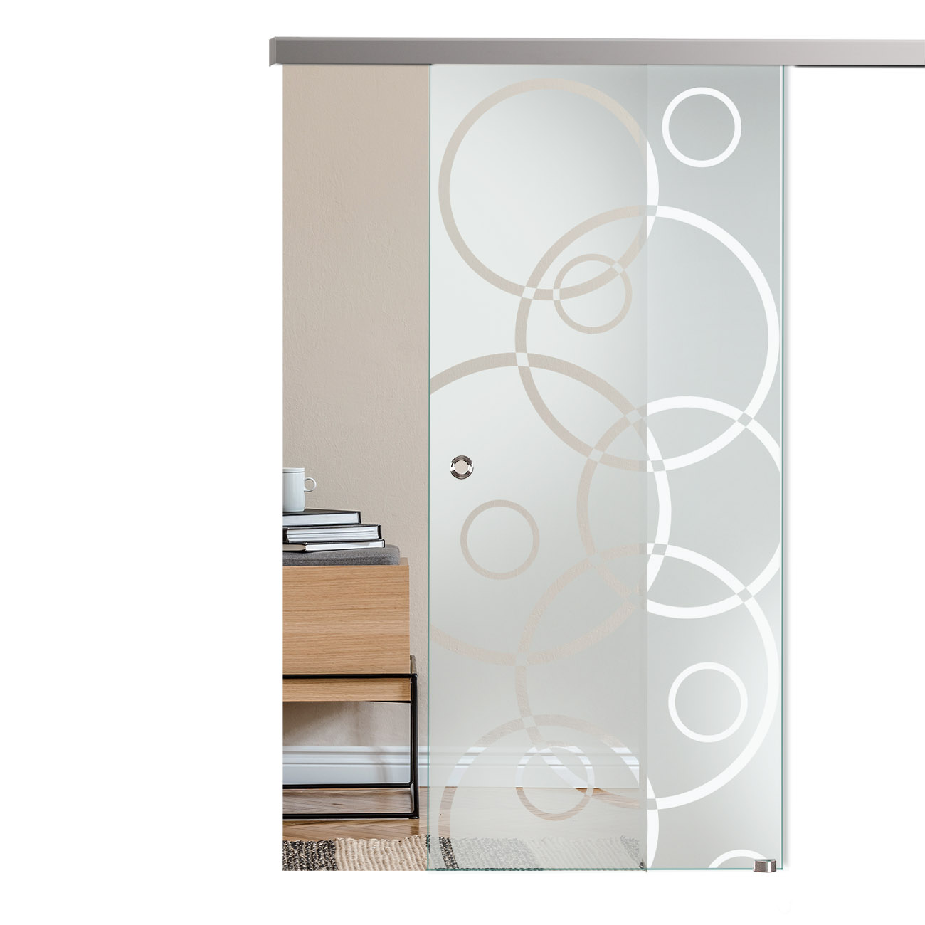 Schiebetür mit Sandstrahldekor "255" mit Slimline45-Schiebesystem