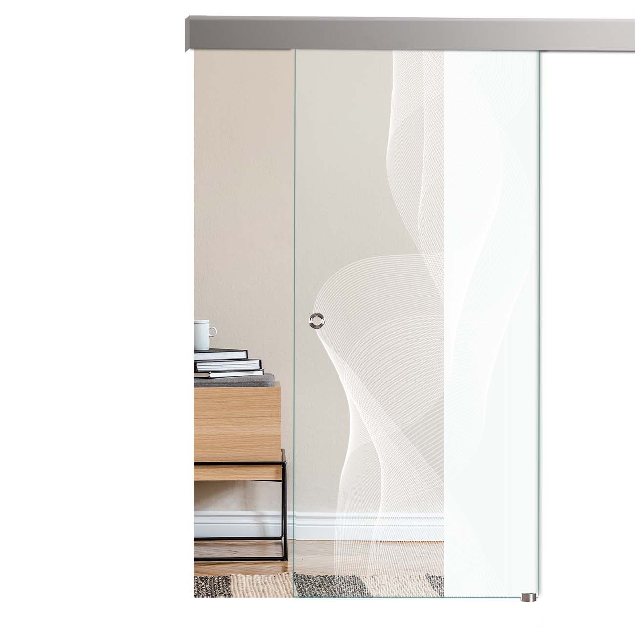 Schiebetür Wirbel "6006-F" mit Alu60-Schiebesystem & Lasergravur