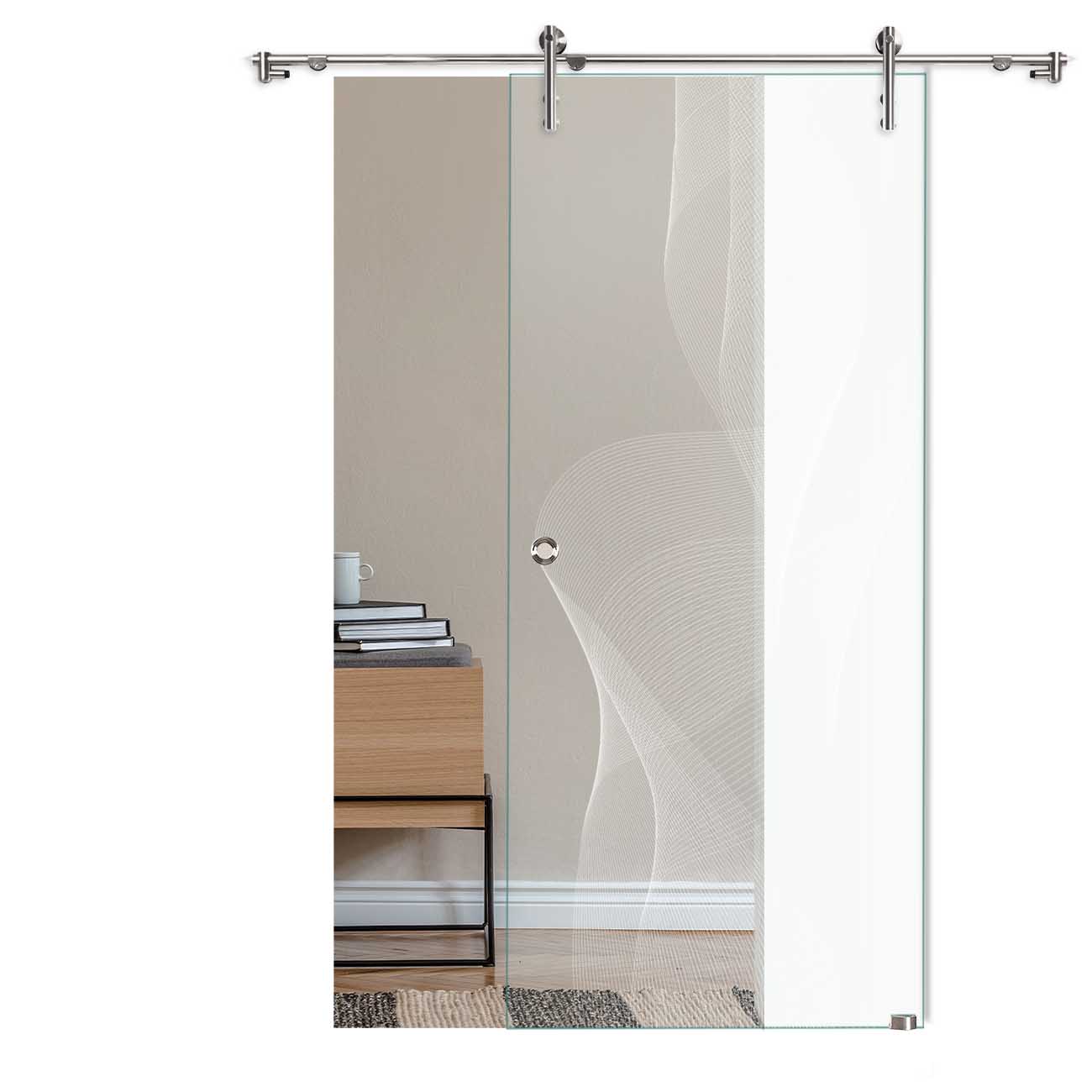 Schiebetür Wirbel "6006" mit V1000-Schiebesystem und Lasergravur