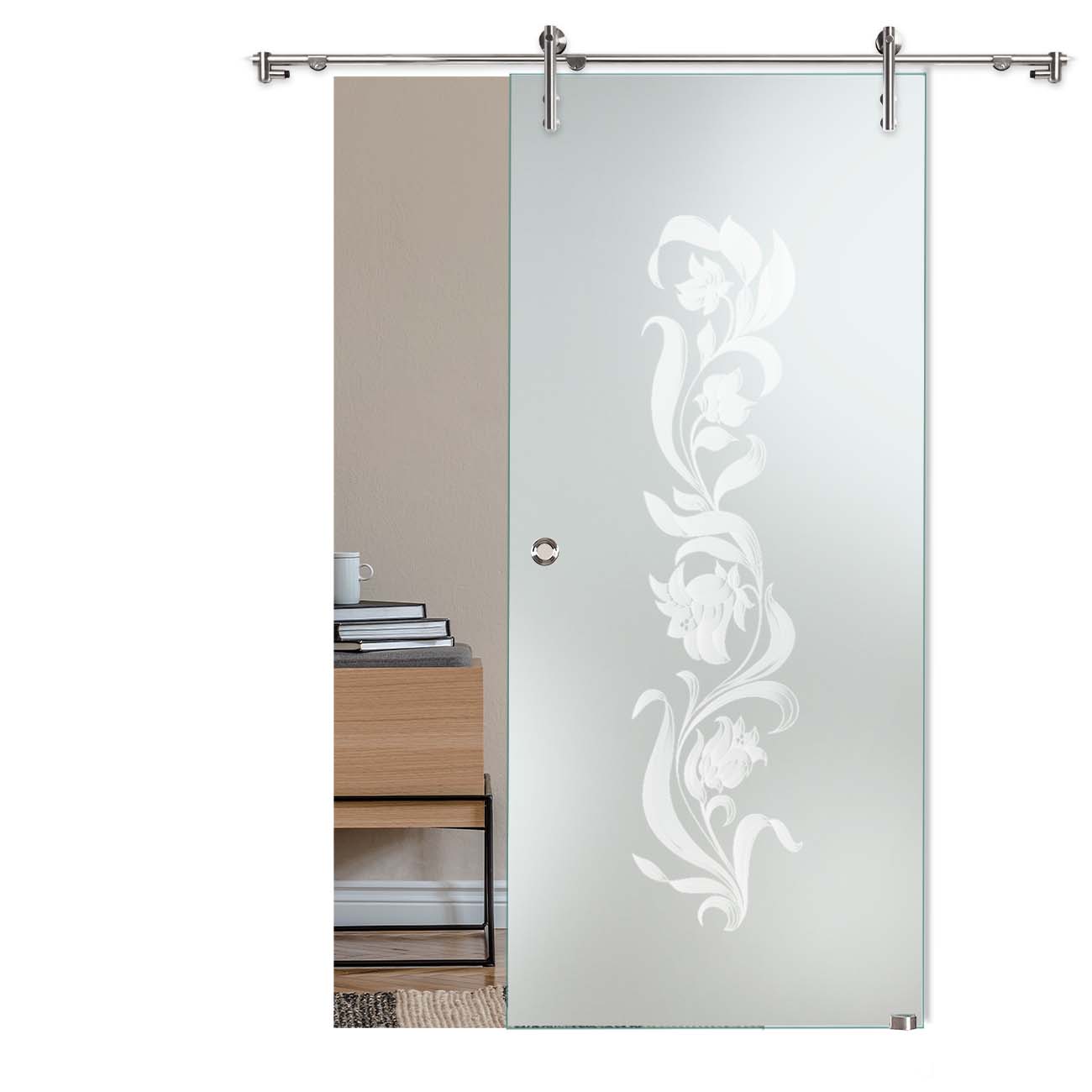 Schiebetür "230" mit V1000-Schiebesystem mit Sandstrahlung