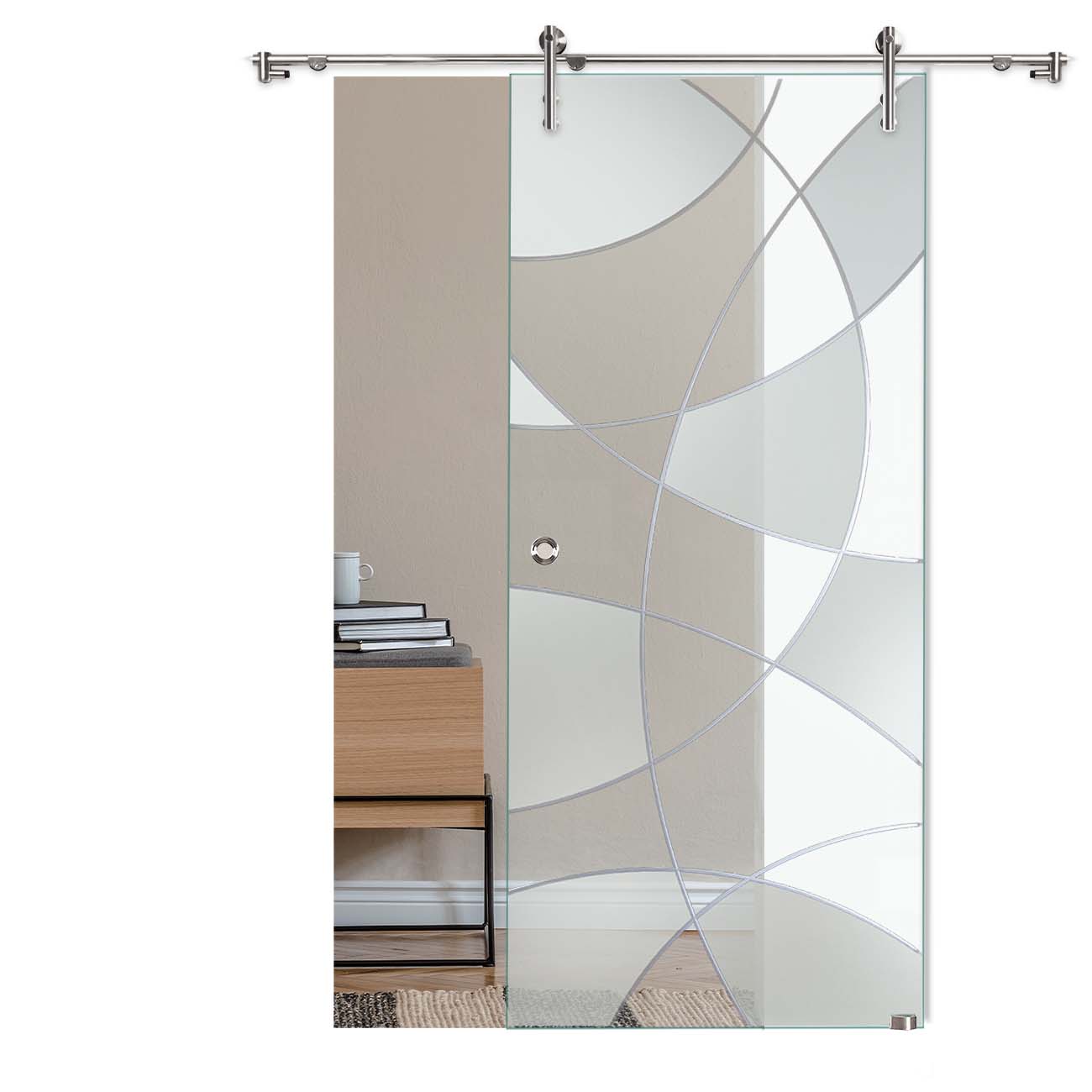 Schiebetür "887" mit V1000-Schiebesystem und Rillenschliff