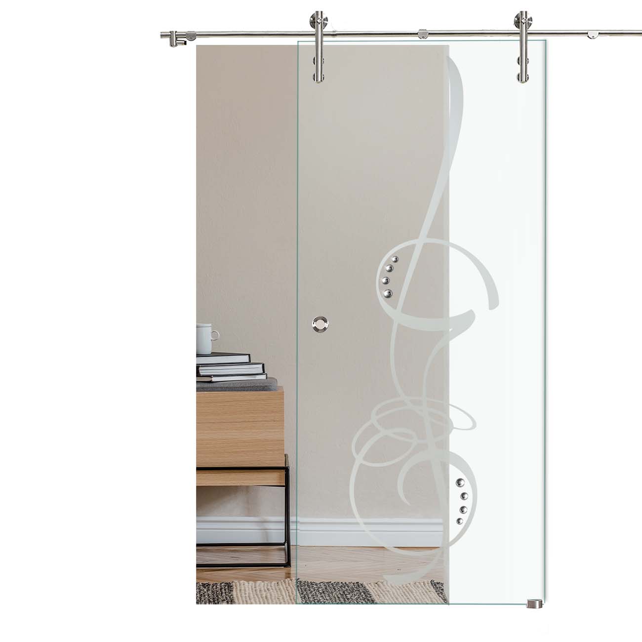 Schiebetür "287 F" mit V1000-Schiebesystem mit Sandstrahlung